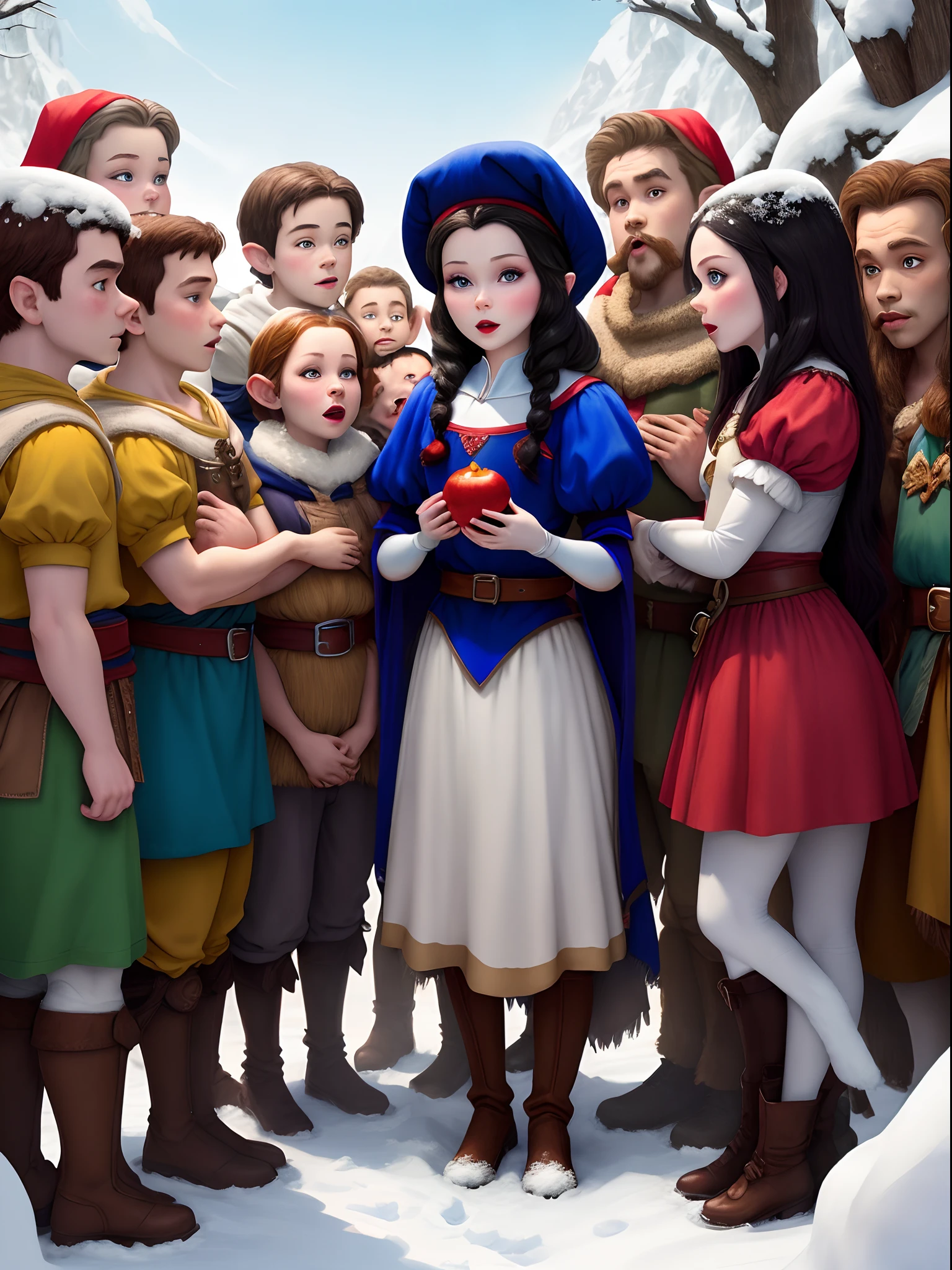 Snow White meets seven dwarfs