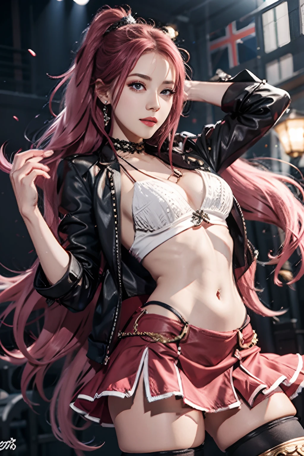 Realistic, realistic details, details
break
1 girl, beauty, seductive face,, fine skin, anicos_inori, pink hair, long hair, navel, hair clip, hair ornament, thigh height,, full body, concert. Stage. Idol outerwear.
Break, isekai, miniskirt, idol. Live. Idle clothes.
, simple background
break
Perspective, blurry background, third rule, sharp focus, depth of field
break
(Urzan-6500-V1.1:0.2)