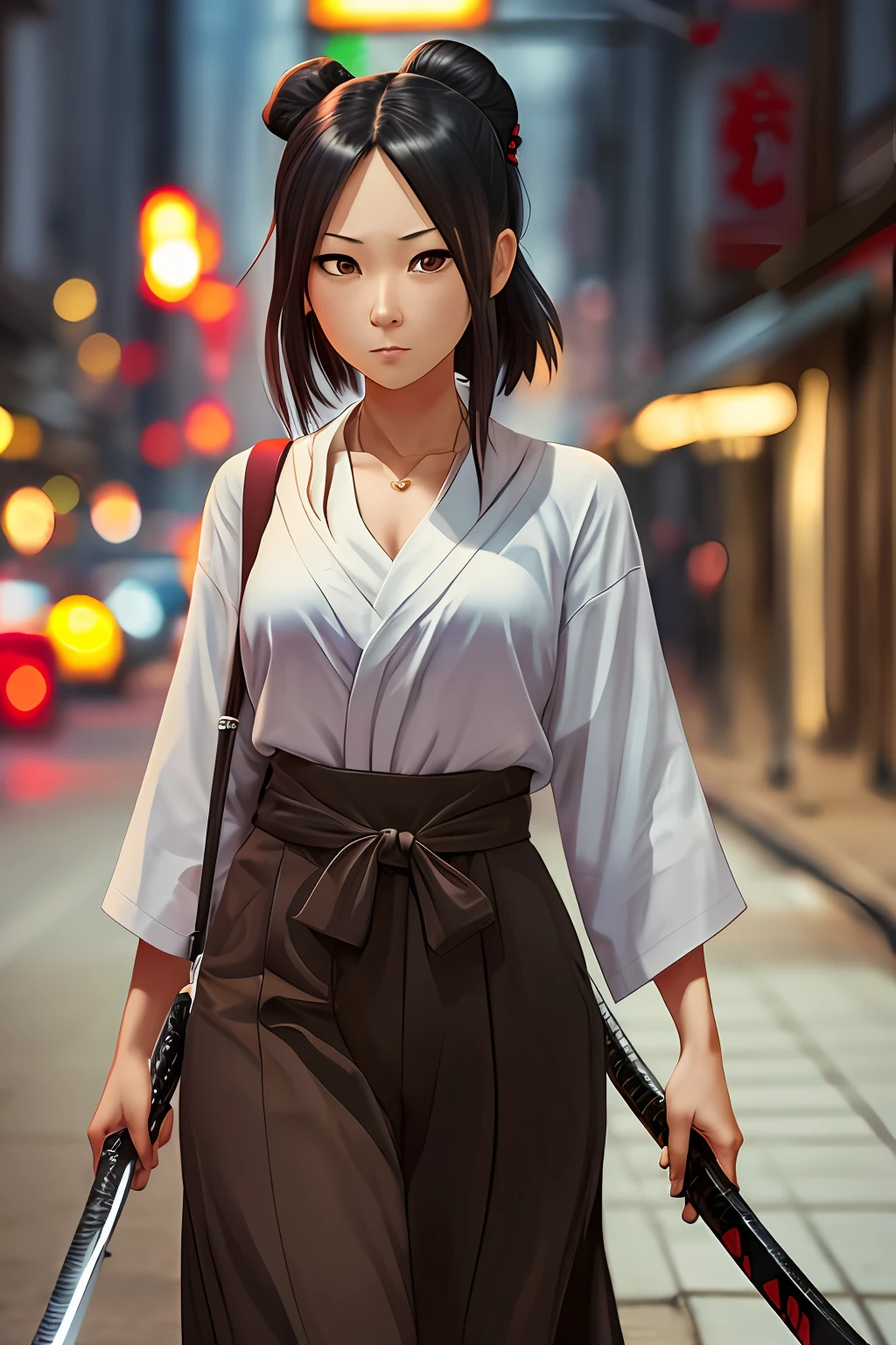 Very funny yakuza girl killer, walking with katana, 3 on the street, night, anime --imagine --auto --s2