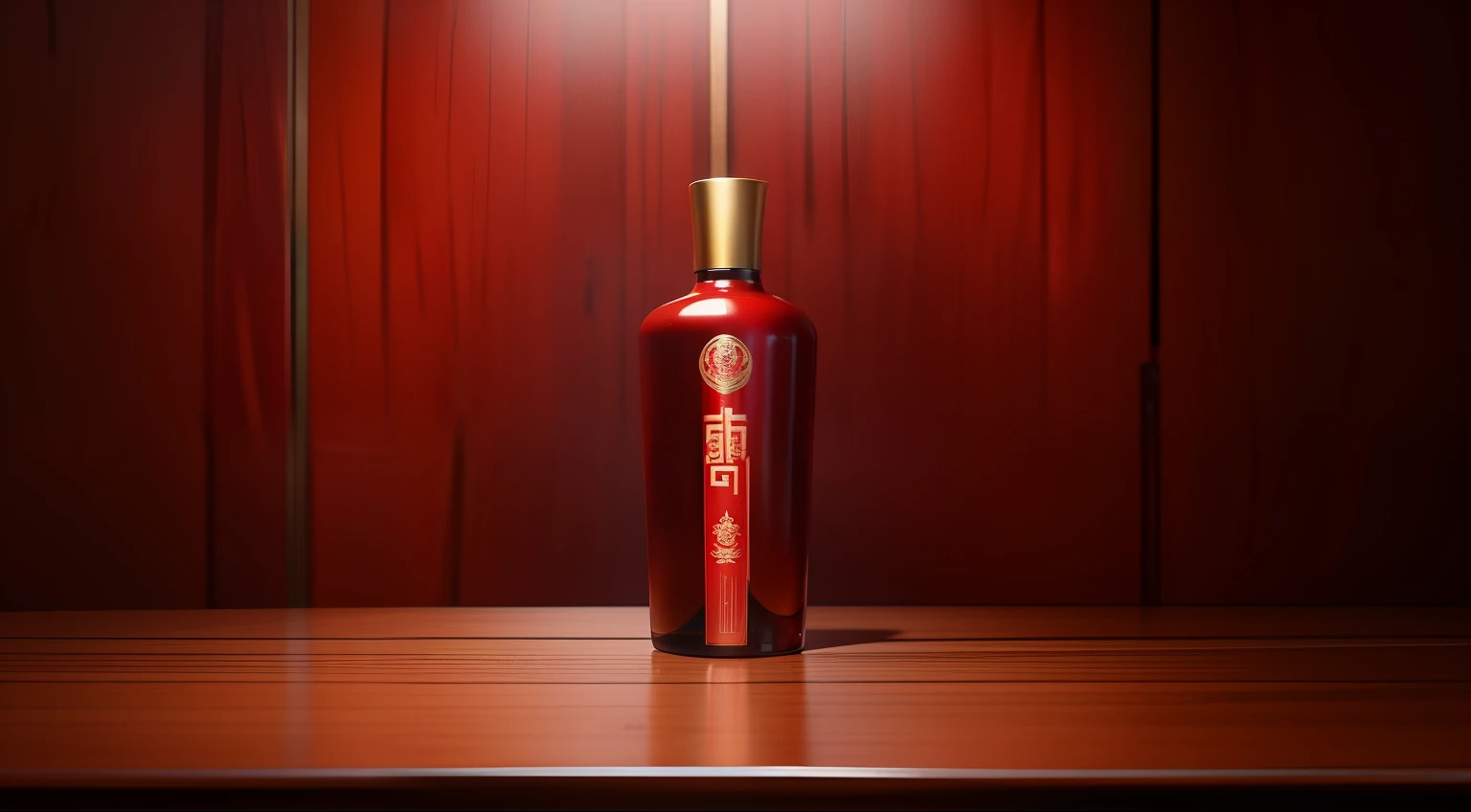 Alcohol product rendering，Realistic and realistic，China-style，With the colors of the Red Army，Realistic background，Mahogany furniture，Keep picture details，