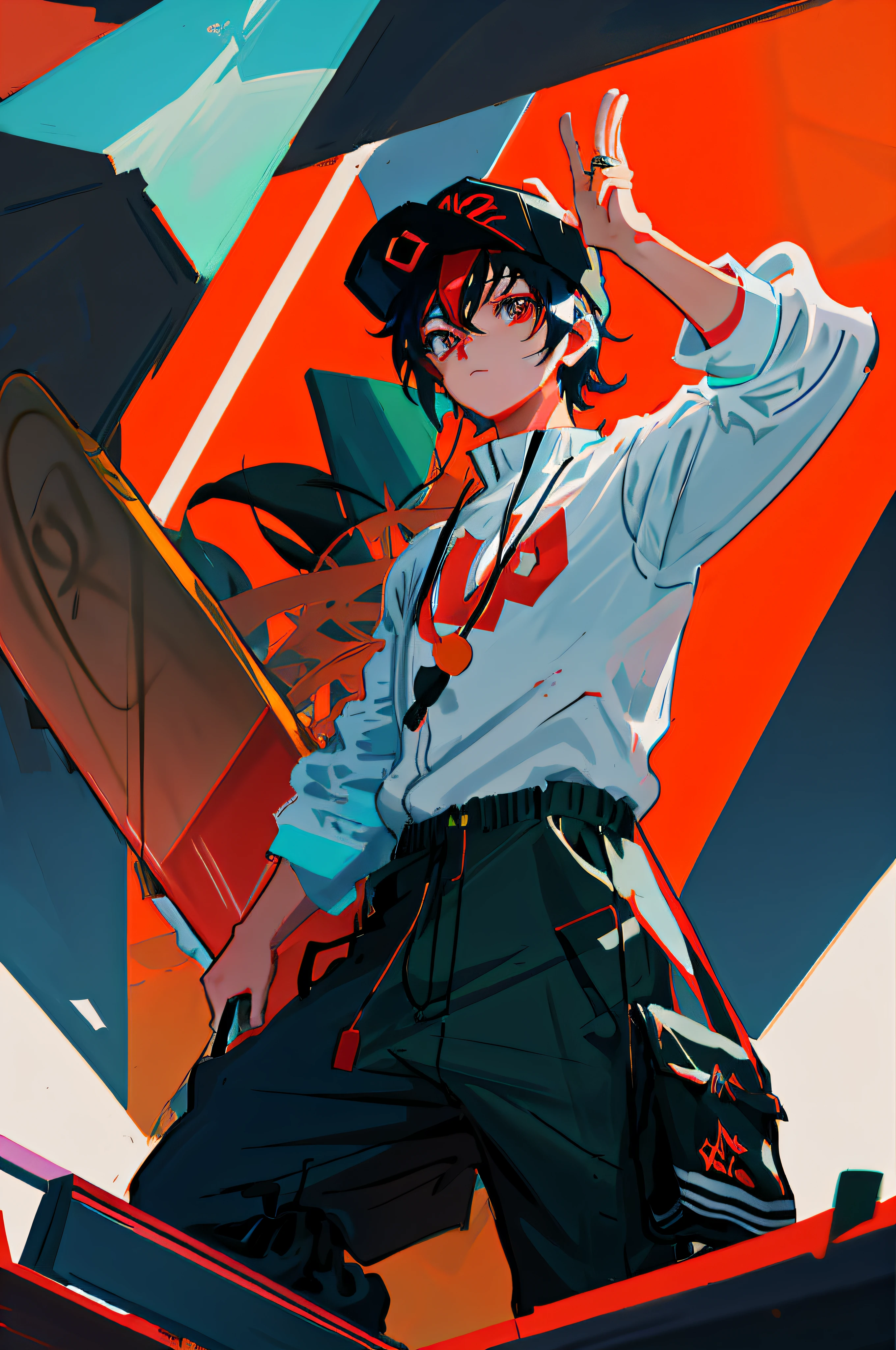 Anime characters wearing hats and skateboards in front of red background, style of anime4 K, in the style of sachin teng, Guviz-style artwork, Ilya Kuvshinov. 4 k'', author：Chamba, Anime style illustration, Digital anime illustration, Artgerm and Atey Ghailan, anime styled digital art