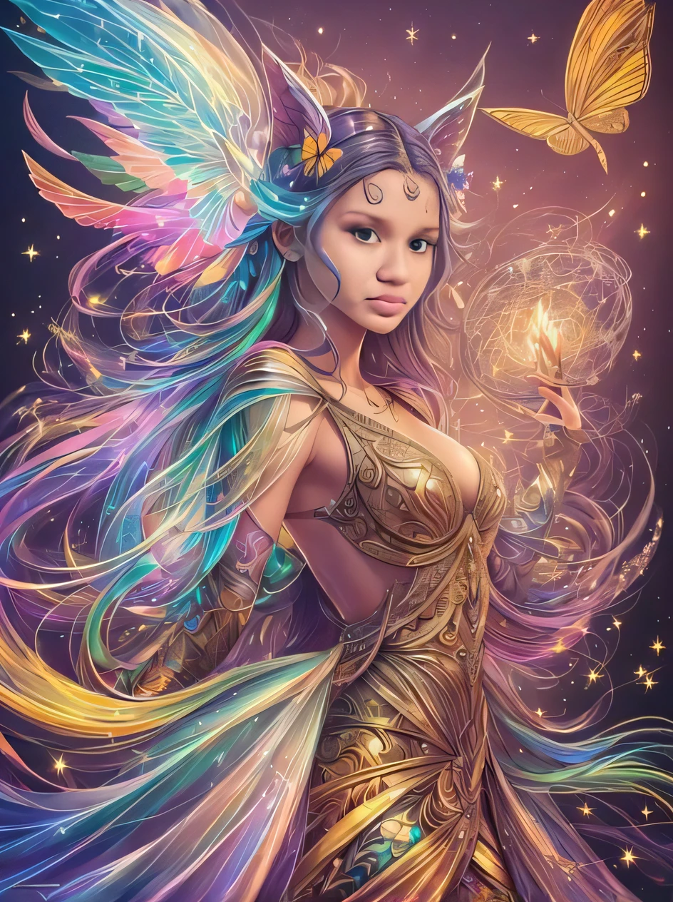 A beautiful fairy with long hair and a butterfly in her hand, fada astral, arte de fantasia digital colorida, bela arte de fantasia, arte de fantasia muito bonita, bela feiticeira faery, arte de fantasia detalhada, amazing fantasy art, arte estilo fantasia, fada bonita, arte digital de fantasia detalhada, estilo de arte de fantasia, arte digital fantasia arte, fada adulta bonita, arte de fantasia