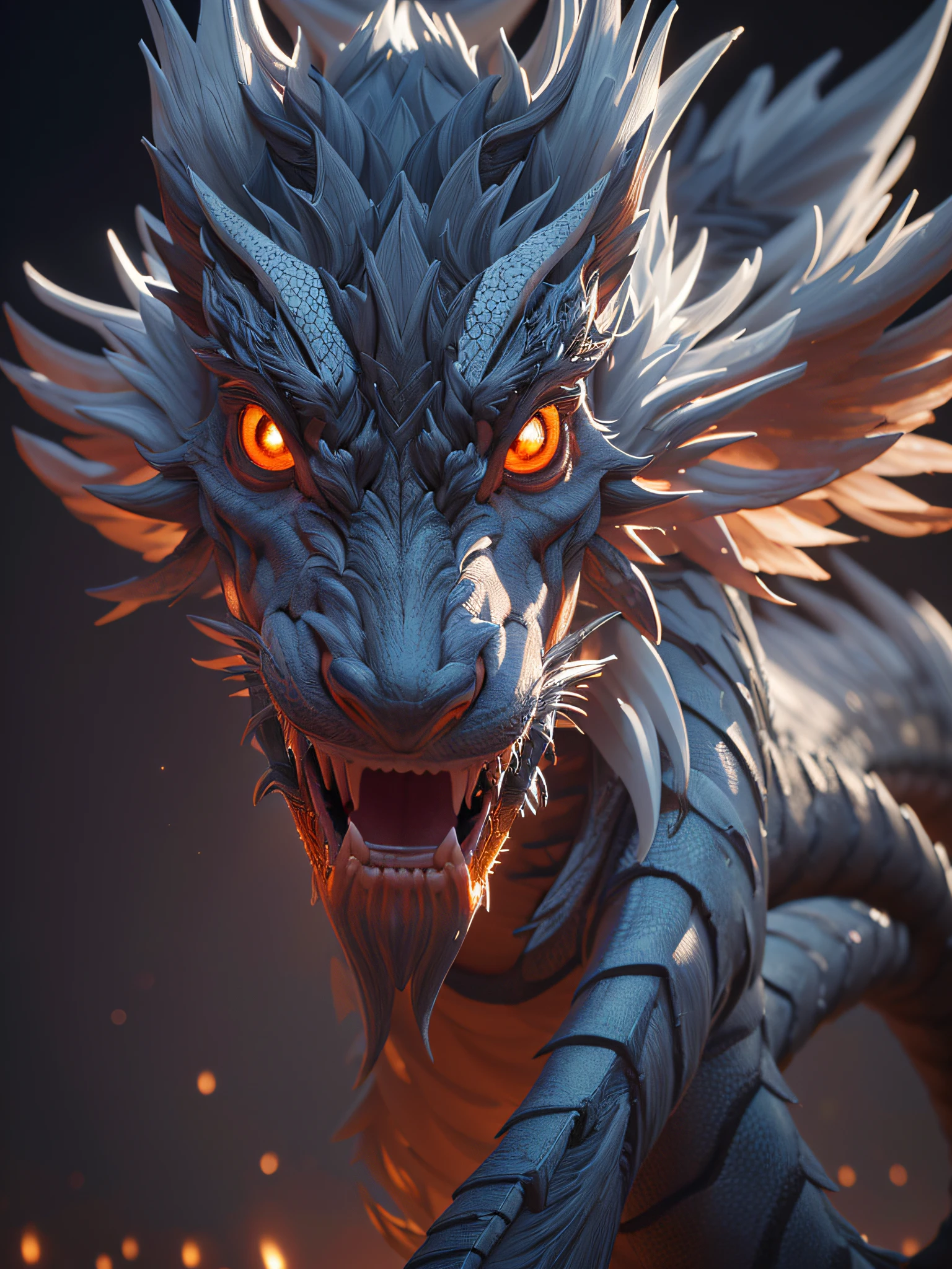 There is a dragon with red eyes and a blue and white face,  Detailed digital 3D art, dragon portrait, Highly detailed digital art, 4k highly detailed digital art, high detailed digital art, ultra detailed Digital art, 4K detailed digital art, Portrait of a dragon, extremely detailed digital art, highly detailed digital artwork