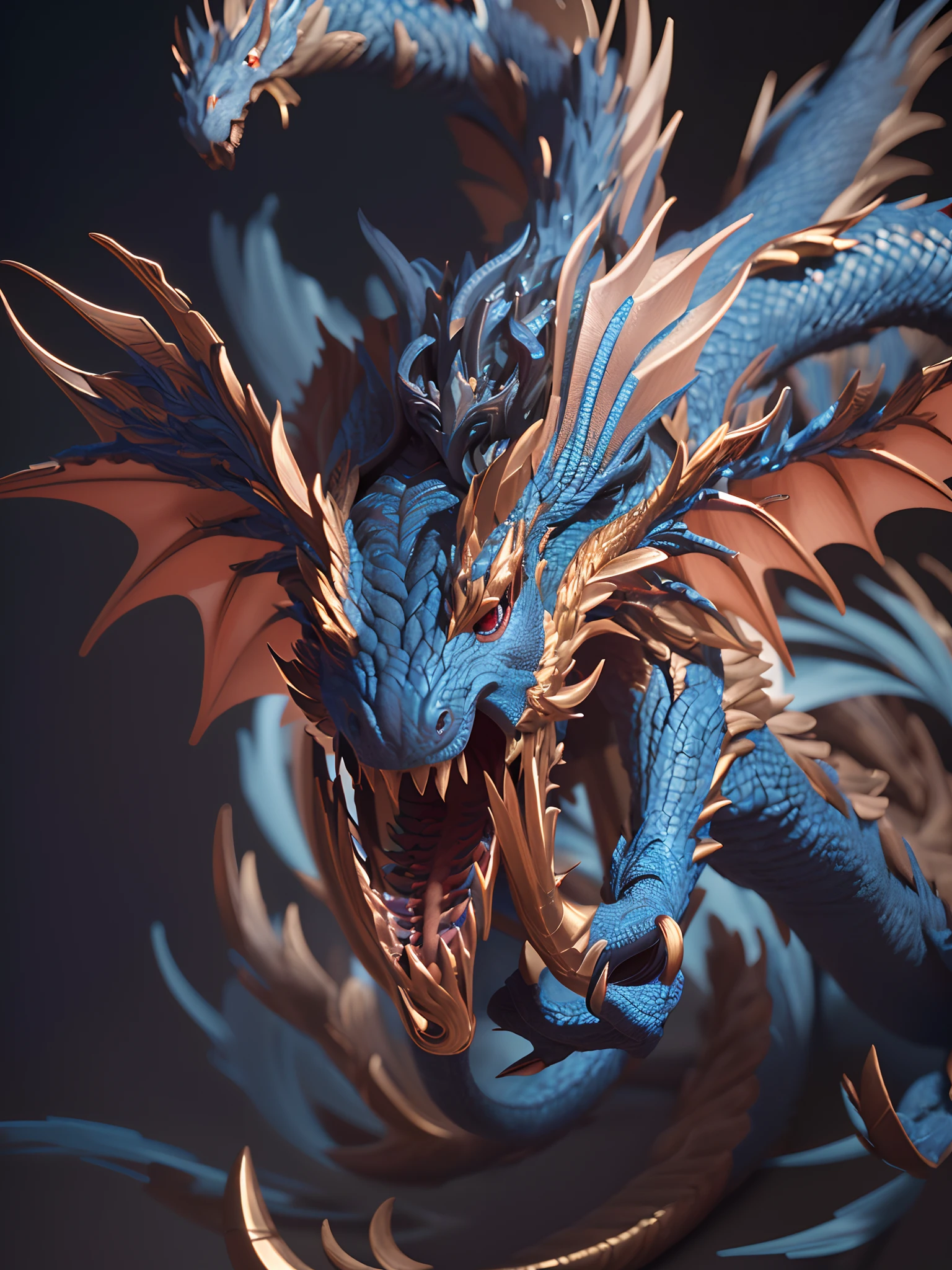 There is a dragon with red eyes and a blue and white face,  Detailed digital 3D art, dragon portrait, Highly detailed digital art, 4k highly detailed digital art, high detailed digital art, ultra detailed Digital art, 4K detailed digital art, Portrait of a dragon, extremely detailed digital art, highly detailed digital artwork