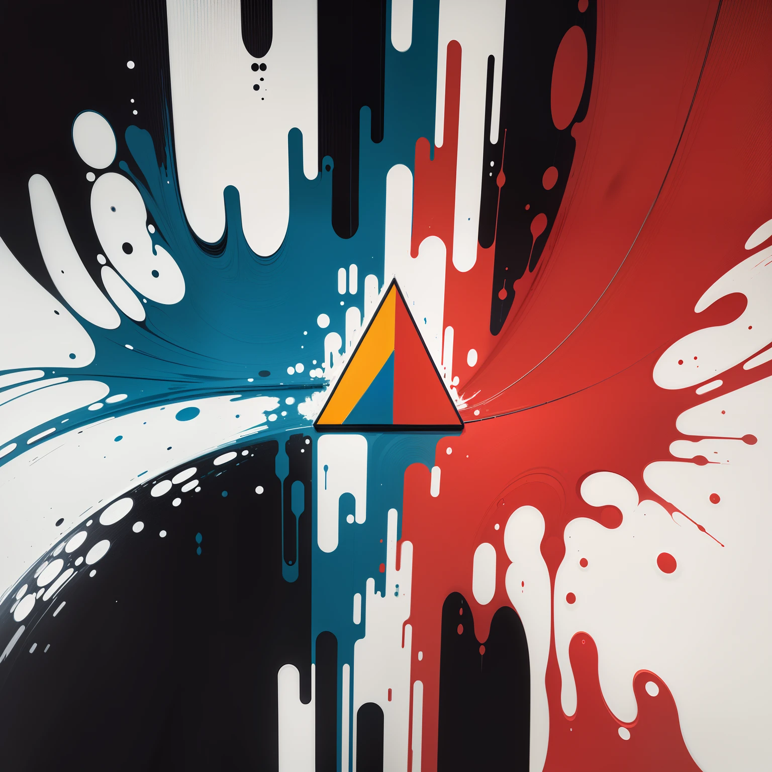 A triangle and place it in the middle of the picture,Abstract style,Mondrian style,Contains only large color patches,blue colors,white colors,and a small amount of red,The proportions of the various colors are coordinated。OilPaintStyle。Extremely concise。Modern art。
