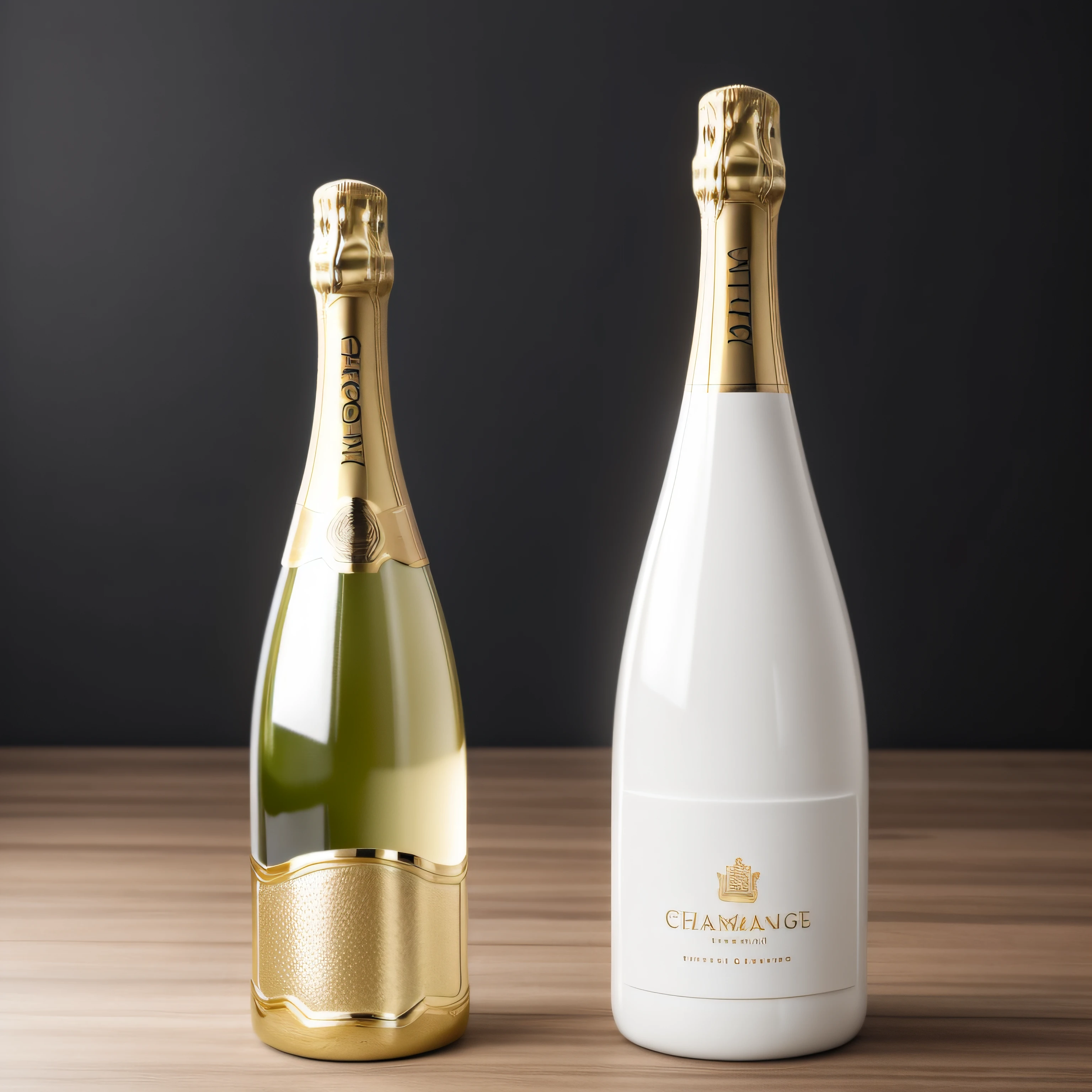 White champagne bottle，product image,, high textured, high quality product photo，a wide full shot, full product shot, product image