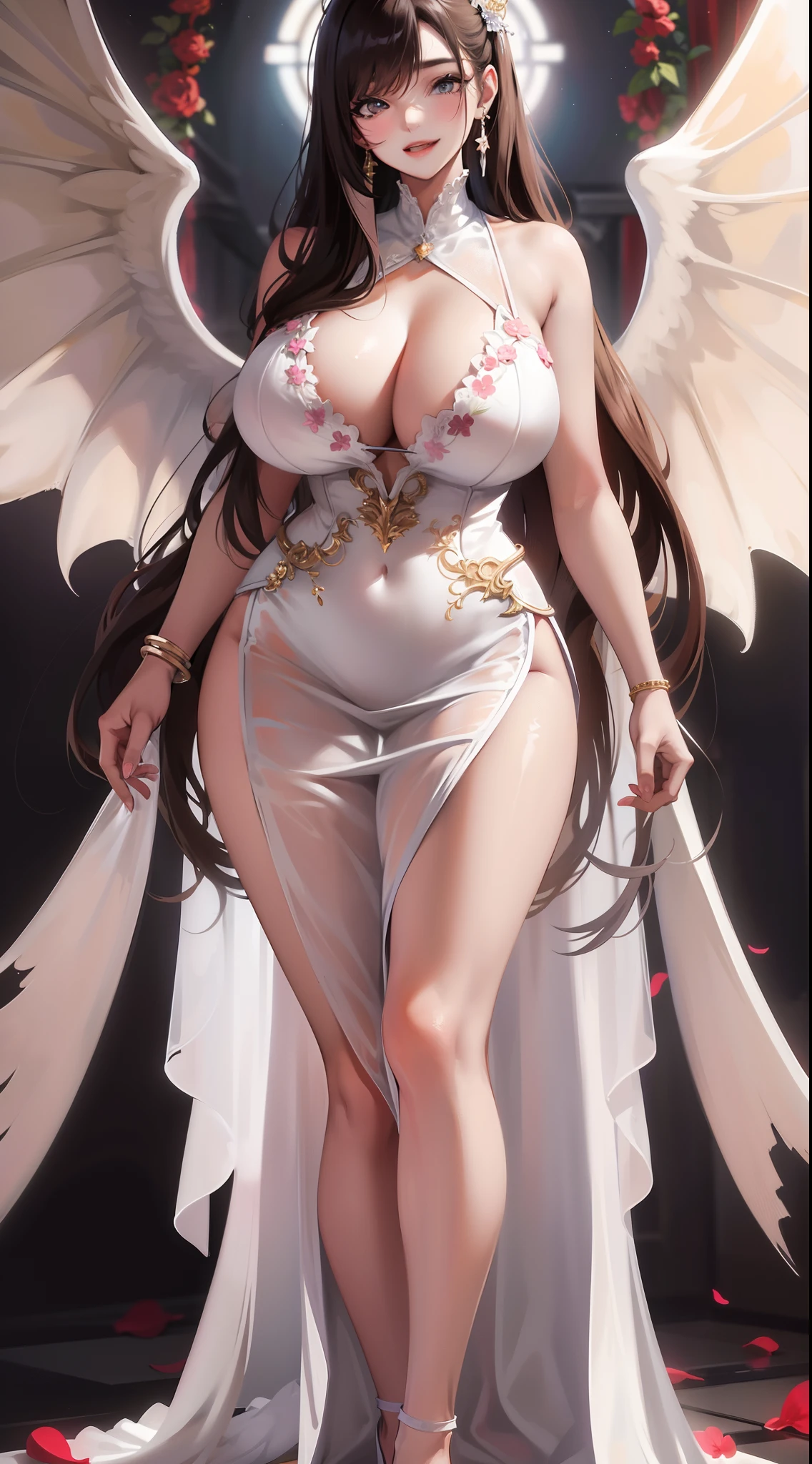 tmasterpiece, High- sharpness, Best quality at best, 1girls solo, Kamisato_Feet smile,translucent cleavage dress