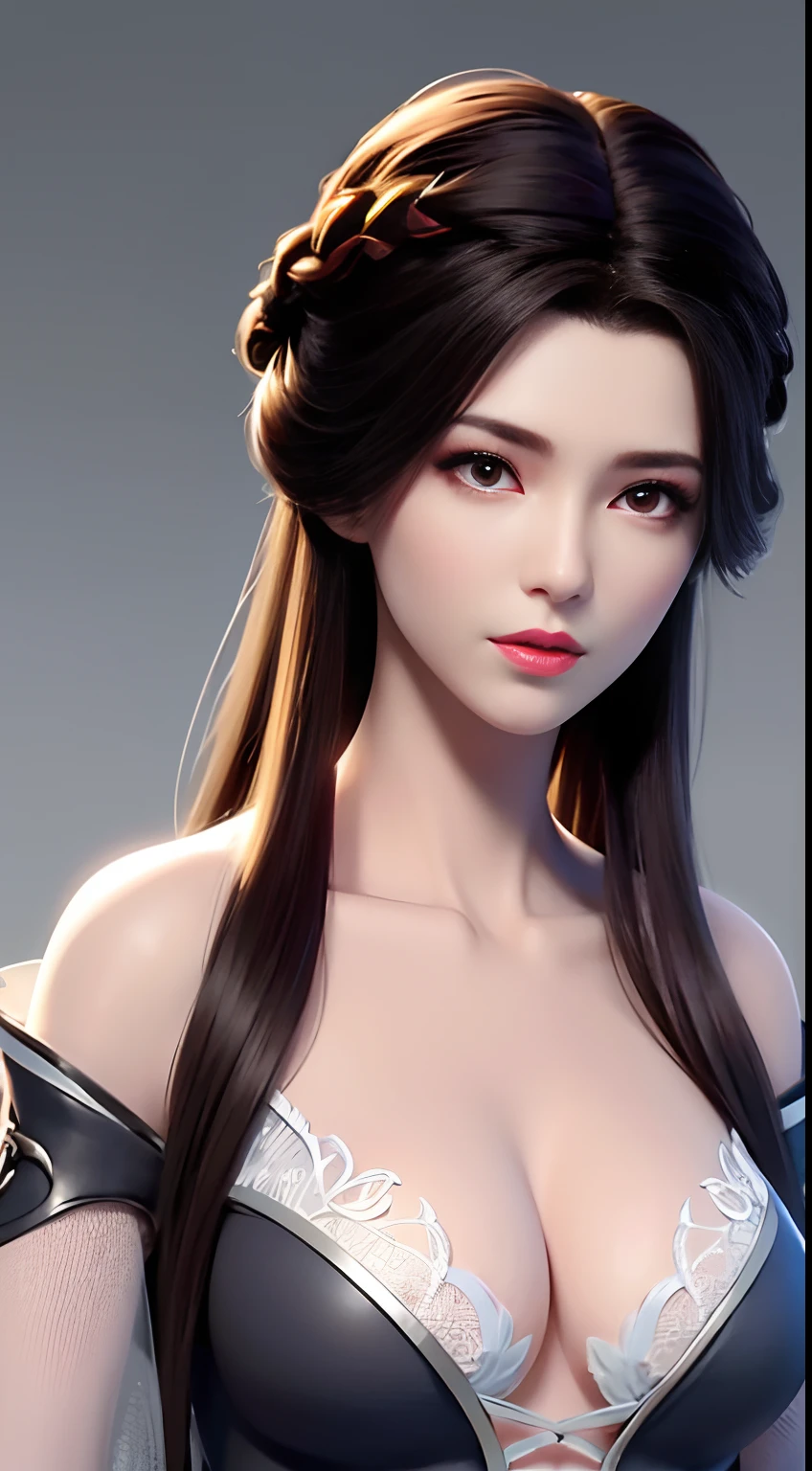 best qualtiy，tmasterpiece：1.4），超高分辨率，realisticlying，Front lighting，Complicated details，Exquisitedetailsandtextures，1girl，独奏，（年轻），Facial highlights，The upper part of the body，Detail face，tear-mole，white skinned，brown  hair，pony tails，pigtails，looking at viewert，largeeyes，（Openwork pattern，black in color，silkouette），耳Nipple Ring，，slimfigure，Deluxe room，profesional lighting，photon maping，Radio City，physically-based renderingt，