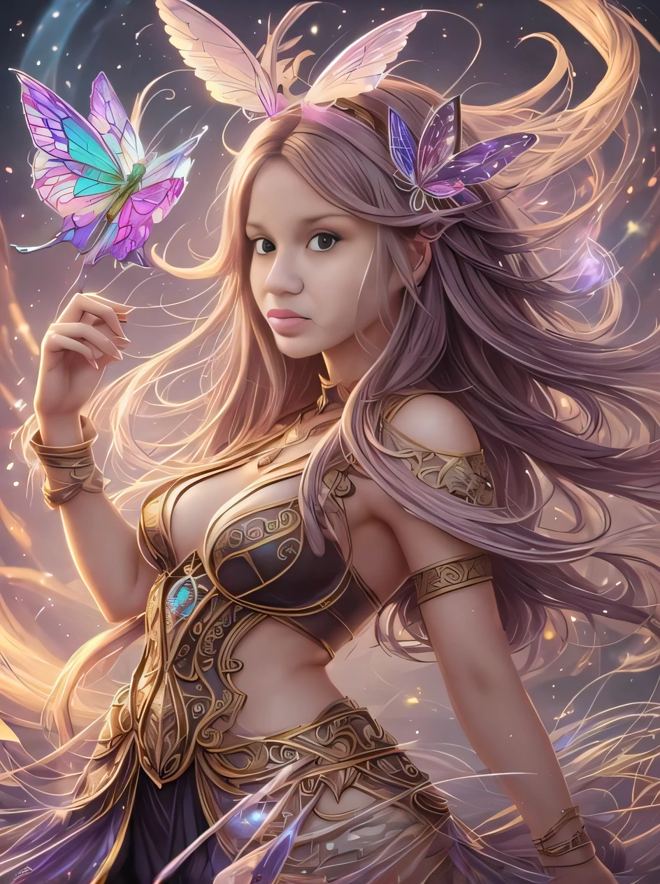 A woman with long hair and butterfly wings in her hand, arte de fantasia detalhada, bela arte de fantasia, estilo de arte de fantasia, arte digital de fantasia detalhada, epic fantasy HD art style, arte de fantasia muito bonita, arte estilo fantasia, retrato bonito da arte da fantasia, amazing fantasy art, bela fantasia detalhada, linda donzela fantasia, arte digital fantasia arte, arte de fantasia altamente detalhada, arte de fantasia realista