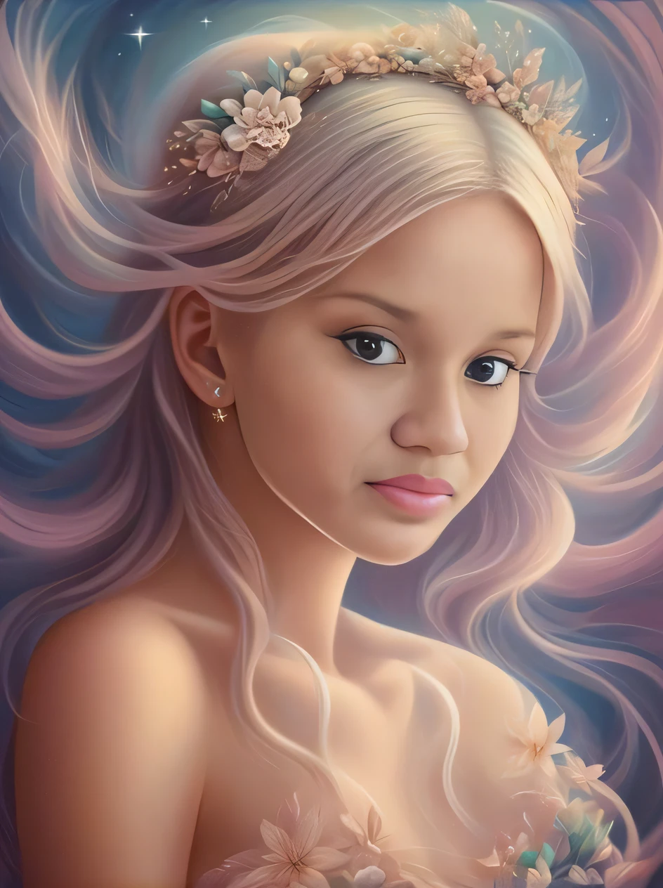 uma pintura de uma mulher com longos cabelos loiros e uma coroa de flores, retrato bonito da arte da fantasia, retrato bonito da fantasia, retrato da arte da fantasia, lindo pintura digital, arte do retrato da fantasia, retrato da fantasia, pintura digital bonita, bela arte digital, Retrato da princesa da fada, retrato de fantasia fosco detalhado, retrato de fantasia digital, painting digital adorable, arte digital muito bonita, Retrato da fada