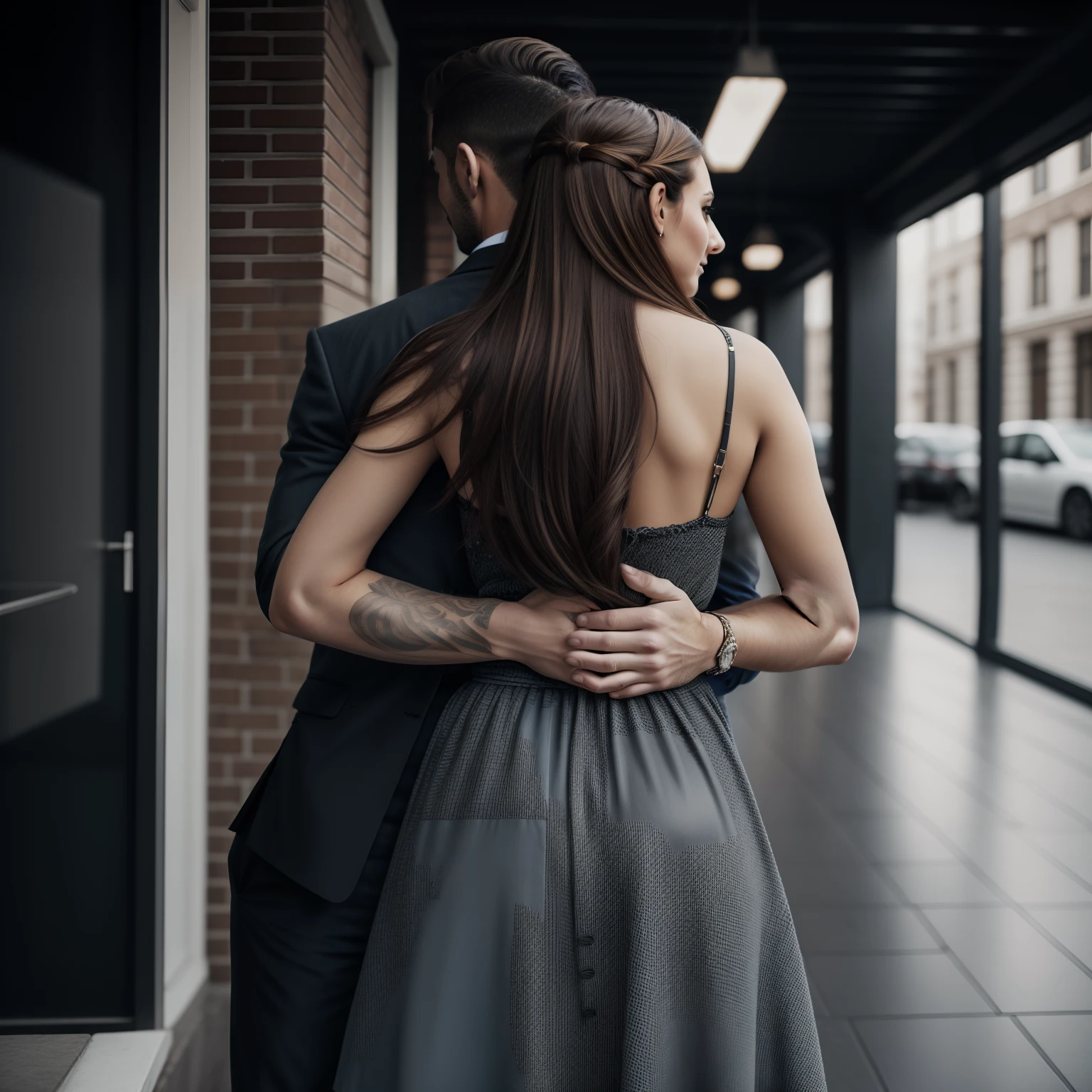 Man standing behind a woman and holding her by the waist