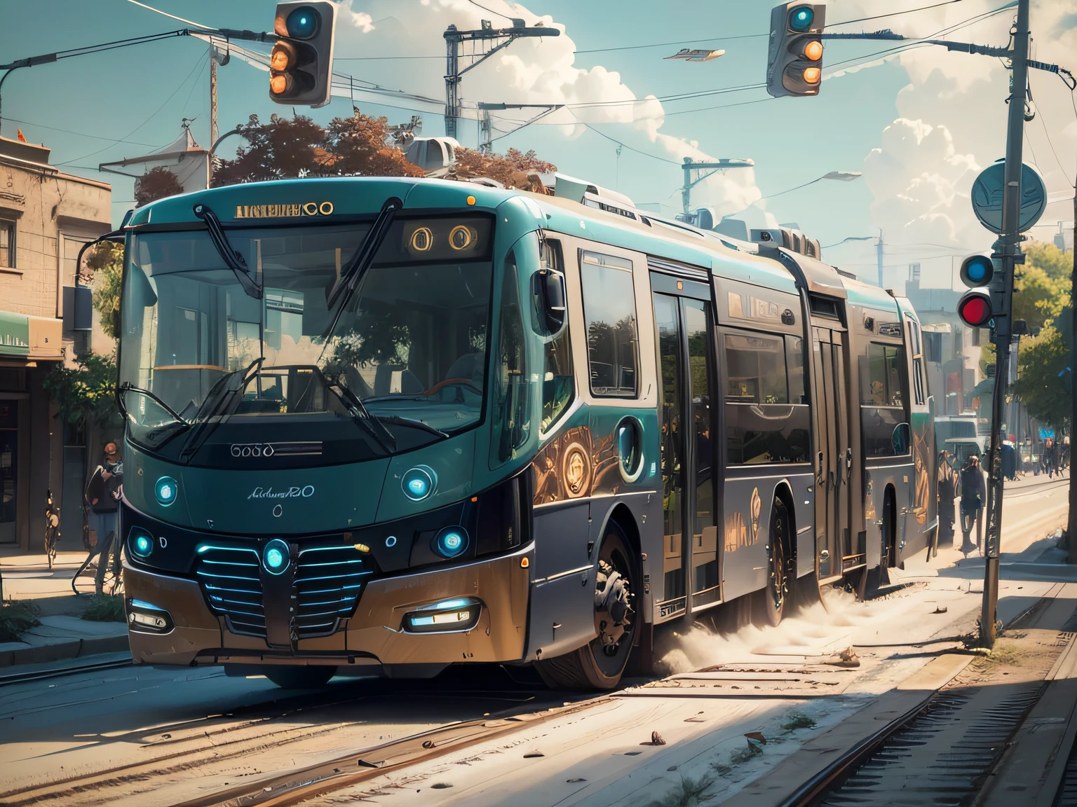 futuristic articulated bus, brancos de fundo, Corpo Steampunk, detalhes intrincados, Magnificent, cinemactic, high resolution, 4k,