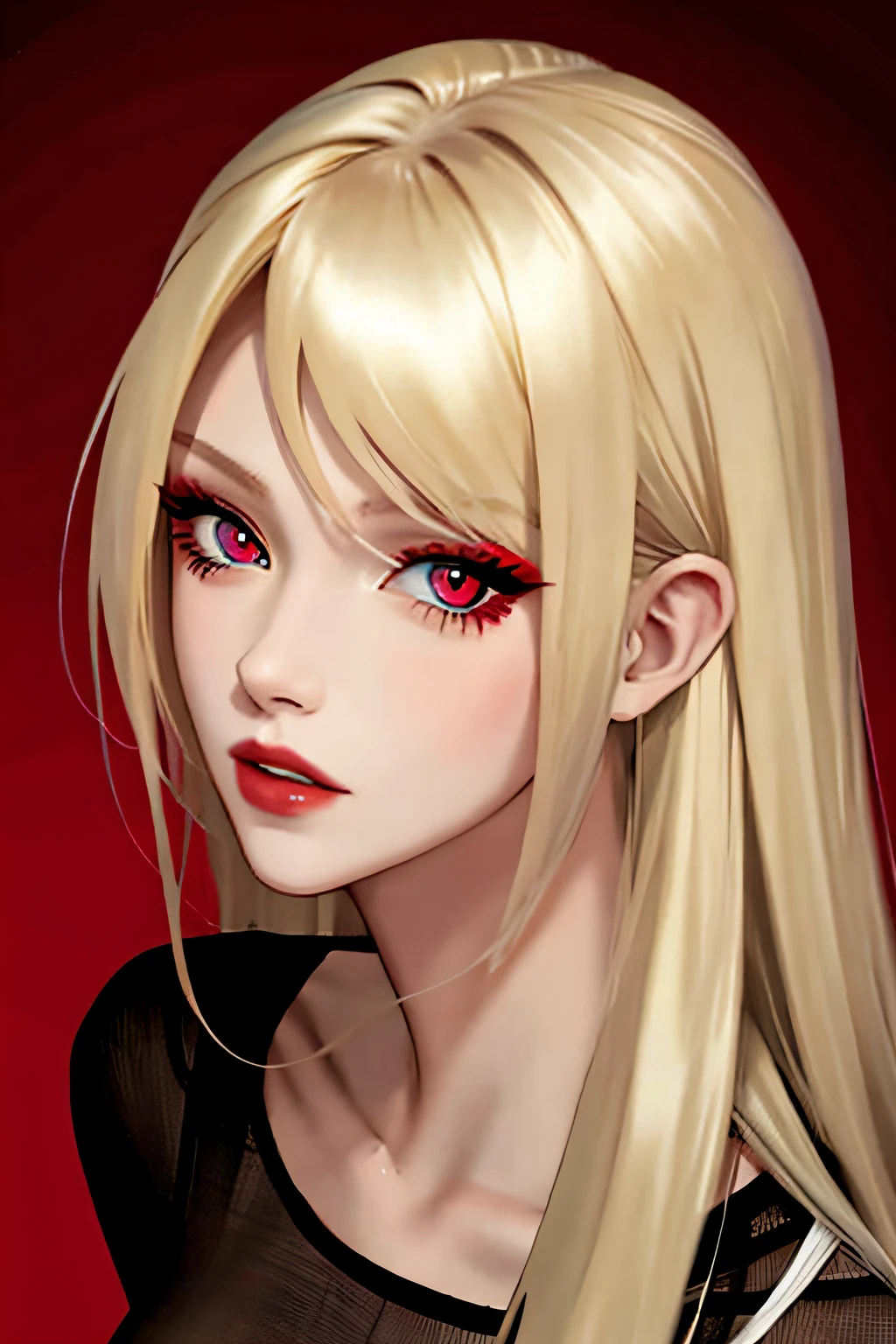 girl with blonde hair and red eyes