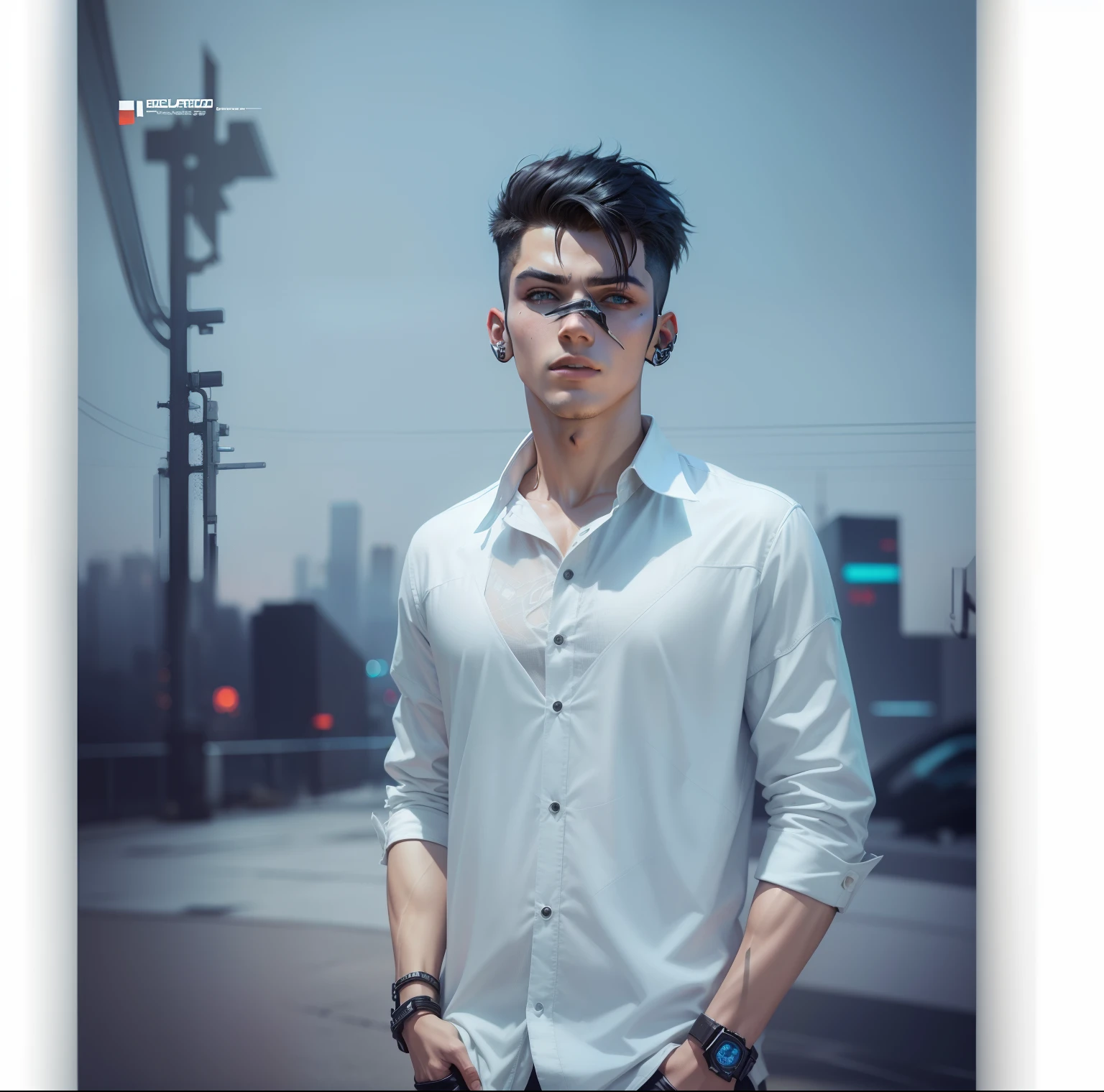 Change background cyberpunk,handsome boy,realastic face,