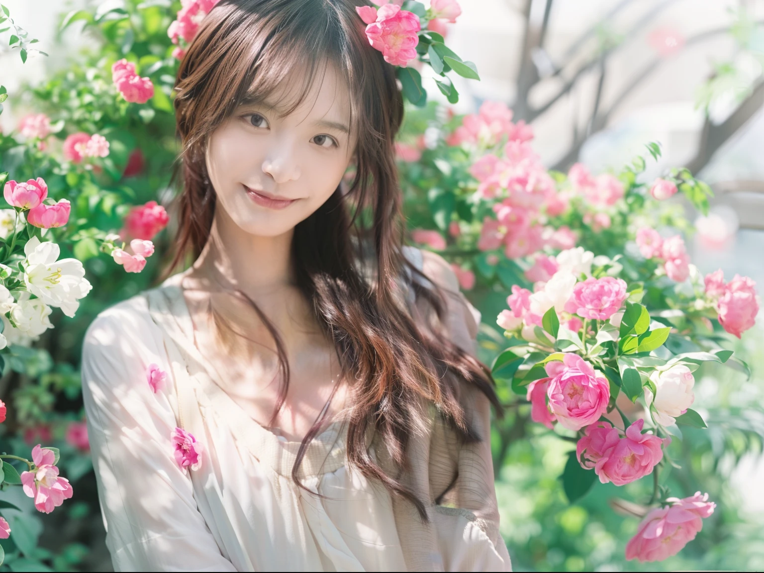 1girll,(The upper part of the body: 1.5),(White background:1.4), ((tachi-e)), Original,(illustration:1.1),(Best quality),(Masterpiece:1.1),(Extremely detailed Cg Unity 8K wallpaper:1.1), (Colorful:0.9),(panoramicshooting:1.4),(full bodyesbian:1.05),(Solo:1.2), (ink spatter),(Color splattering),((aquarelle)), sharp and clear focus,1girls standing,(Flowers,woods),Outdoors,fresh flowers, view the viewer, make happy expressions,Soft smile,Pure,BeautyFull detailed face and eyes,Long hair,Very long hair,Soft face,Forehead