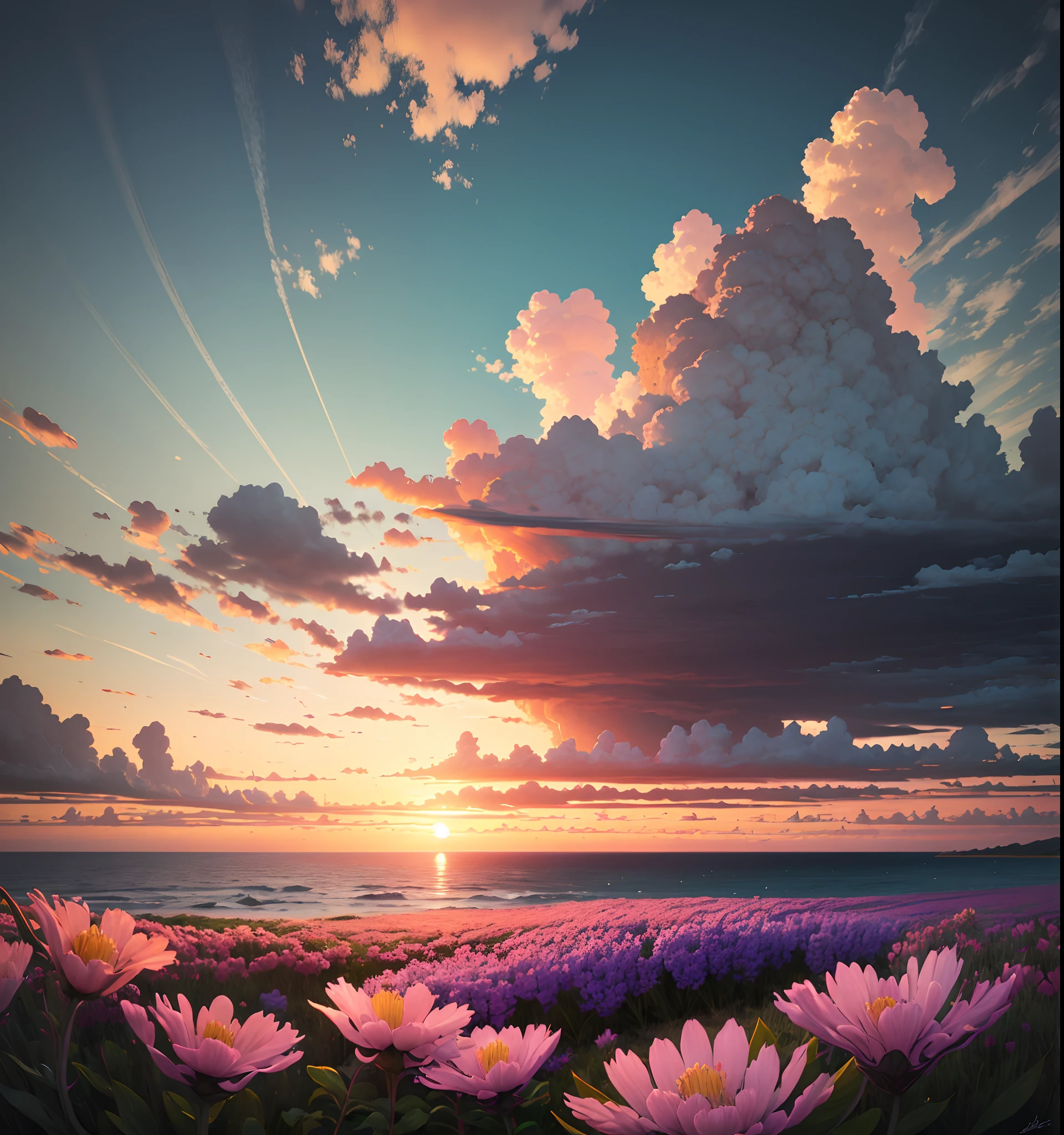 Sea of flowers Sunset clouds