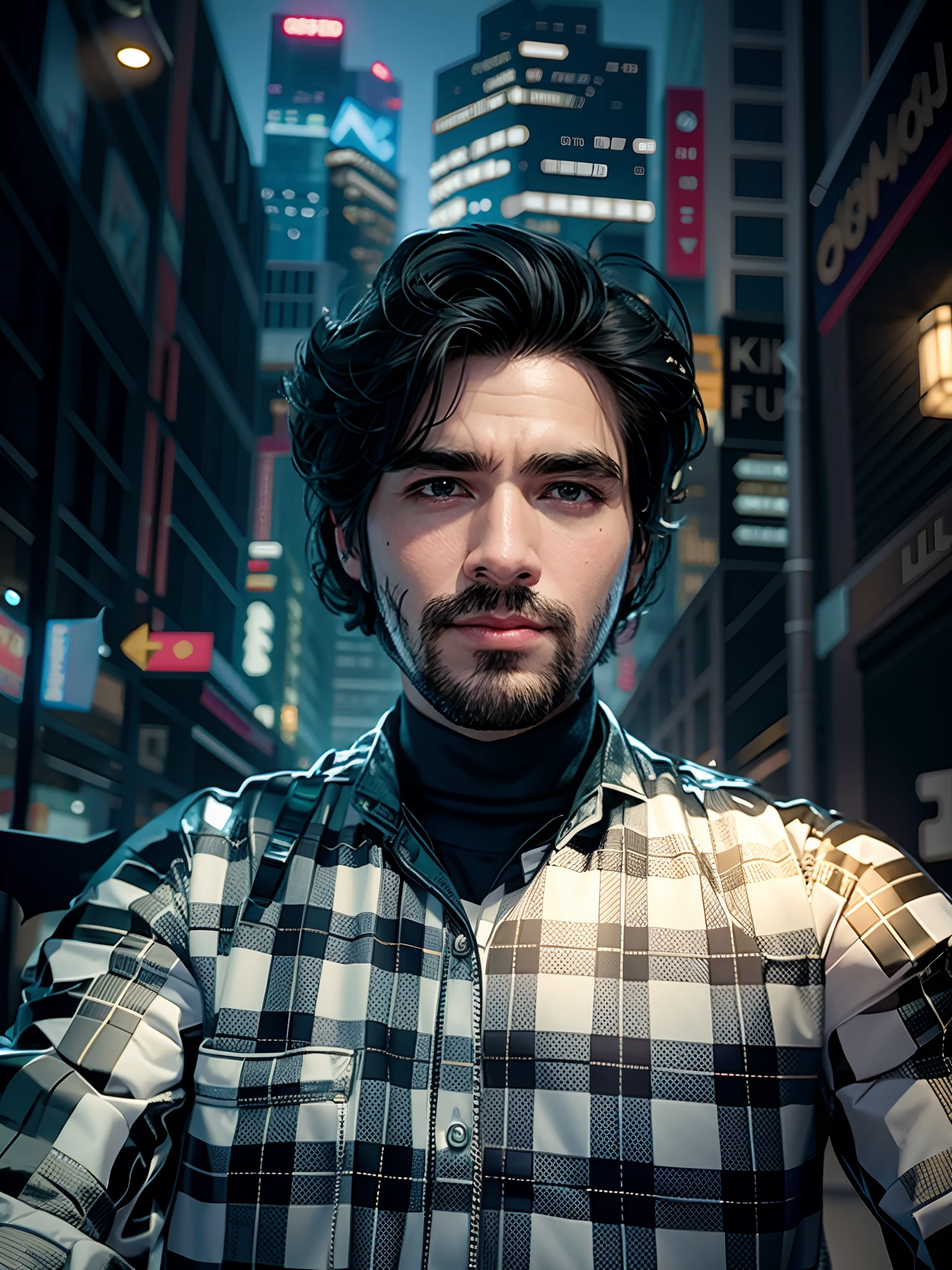 Change myself as a Batman with realistic face cinematic 4K regulation without change original face cyber bunk 3D render Photoshop