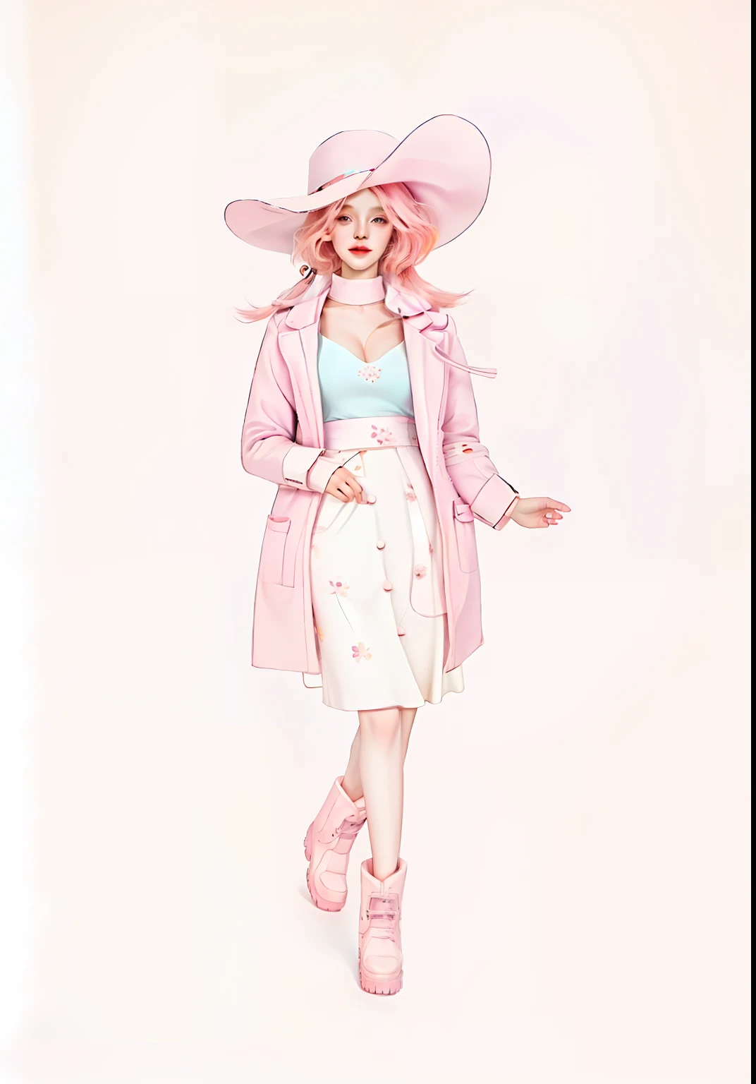 Big Beautiful,Long pale pink hair,Lilac hat,Thick pink lilac coat,pale pink sweater,Short blue skirt,Black camera,Brown snow boots,Delicate facial features,laughingly,big breasts beautiful,Biye
