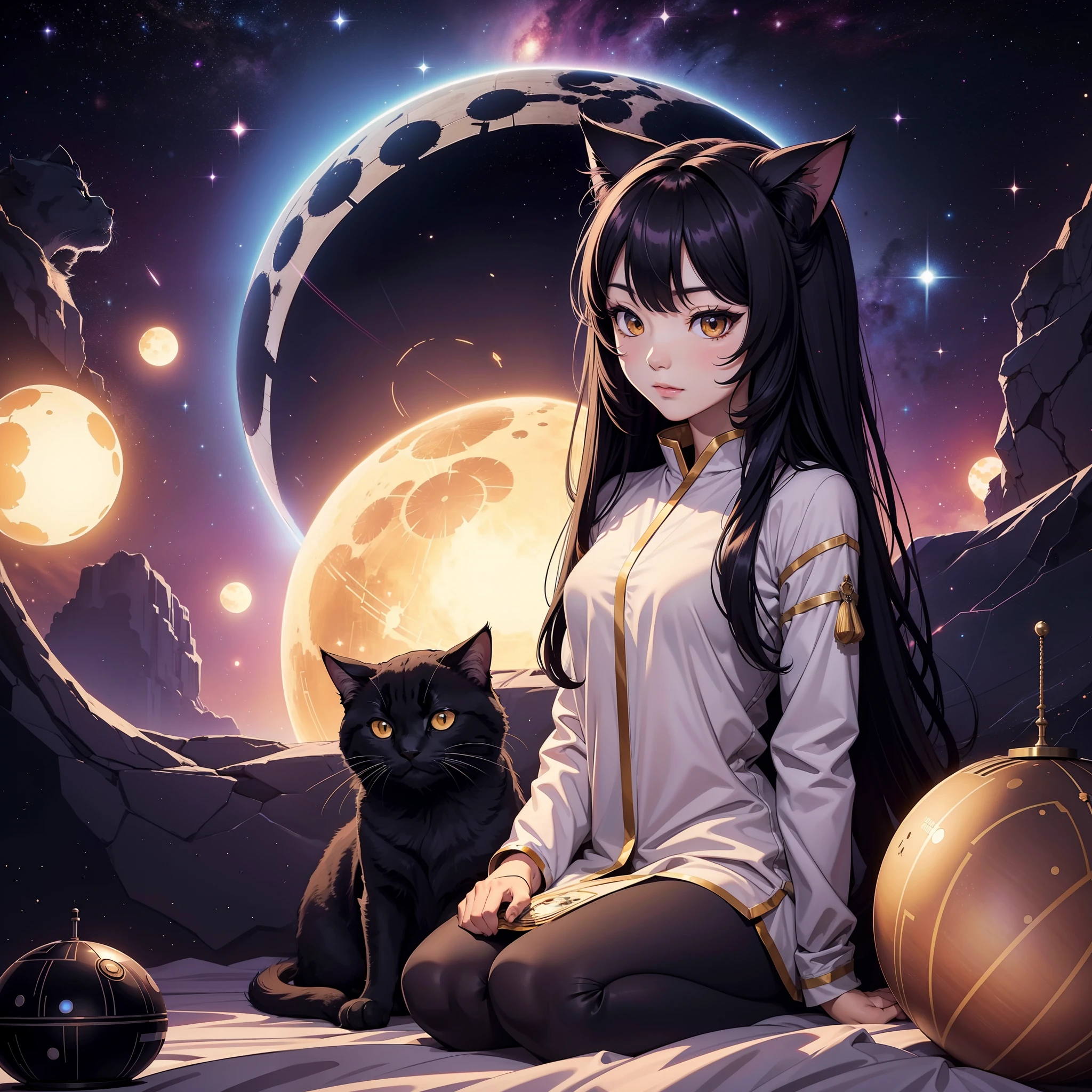 Asian Semi-longhair cat, sitting in the deathstar, space nebulas stars novas all around, masterpiece, best quality