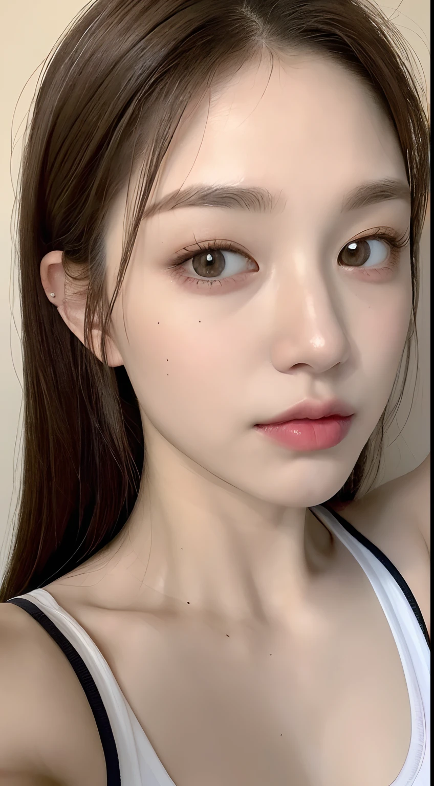 ((Best quality, 8k, Masterpiece :1.3)), 1girl, Pretty woman with emphasizing slender abs :1.3, (random hairstyles :1.2), Oversized tank top :1.2, Ultra-detailed face, Detailed eyes, Double eyelid, armpit