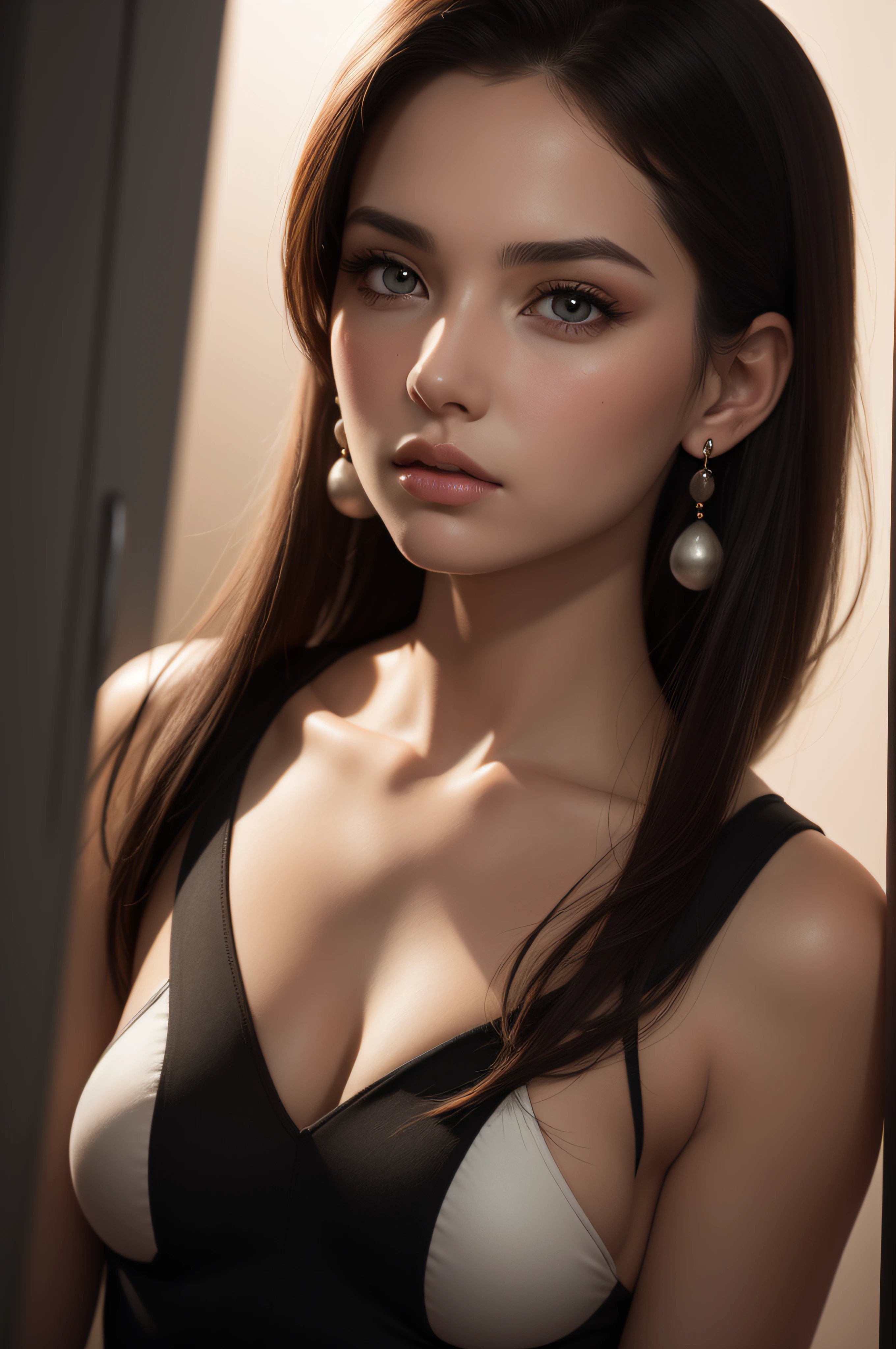 A pretty woman, delicate features directed gaze, Earrings,concept art, digital painting, illustration, 8k, studio lighting