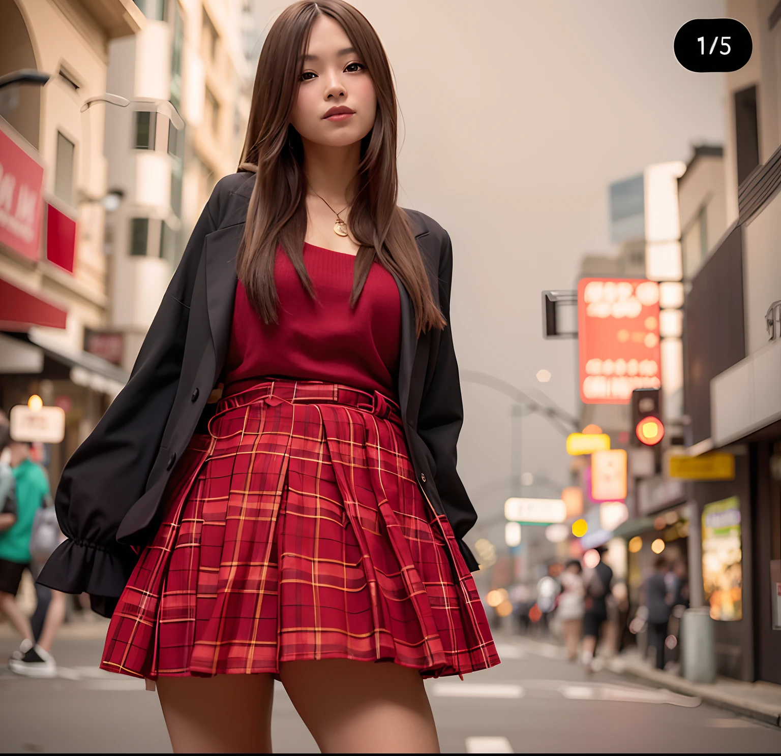 Beautiful girl in a red top and plaid skirt, dressed with long fluent clothes, beautiful short skirt, with a red skirt, wearing a red plaid dress, casual pose, anime thai girl, wearing skirt, wearing a red outfit, dressed in long fluent skirt, human , short skirt, instagram model,
