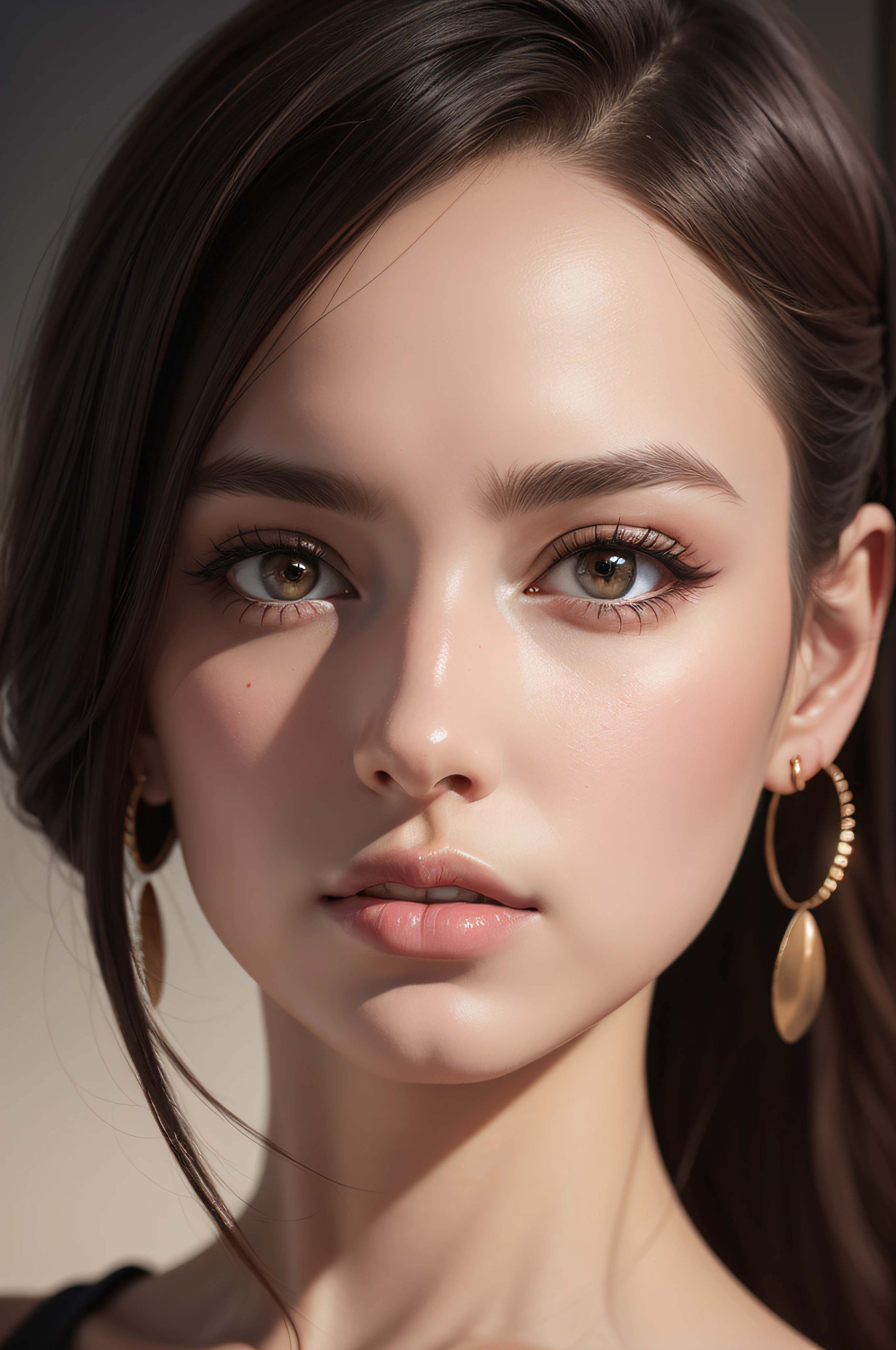 A pretty woman, delicate features directed gaze, Earrings,concept art, digital painting, illustration, 8k, studio lighting