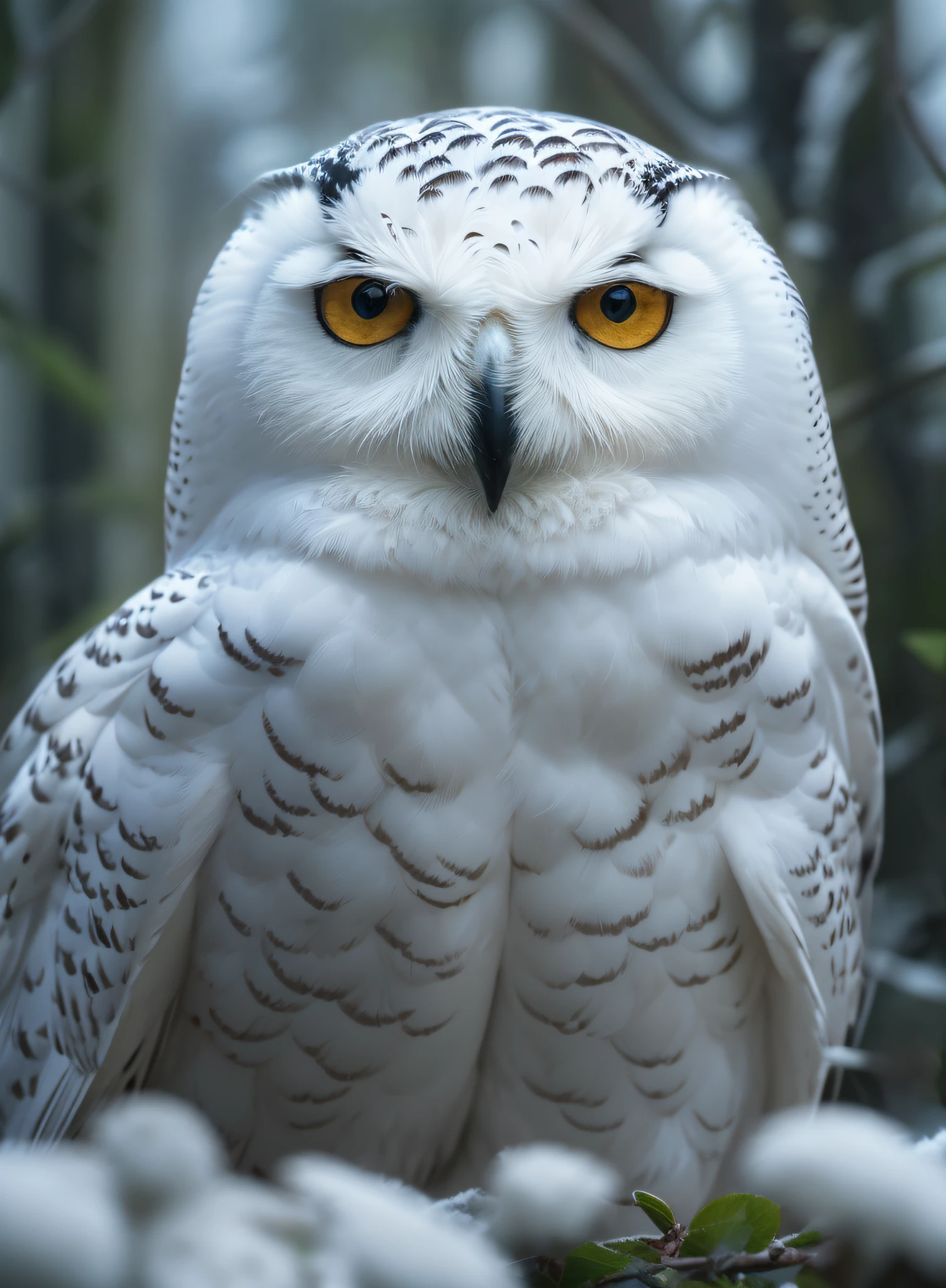 Snowy owl、the woods、Haze、Halation、florals、Dramatic atmosphere、central、thirds rule、200mm 1.4F Macro Shot、(Natural hair texture、Hyper-Realism、Soft light、sharp:1.2)、(intricate-detail:1.12)、nffsw、(intricate-detail、ultra-detailliert:1.15)、Art by Greg Rutkowski and ArtGerm、Soft Cinematic Lights、adobe lightroom、Photolab、nffsw、Convoluted、ighly detailed、(depth of fields:1.4)