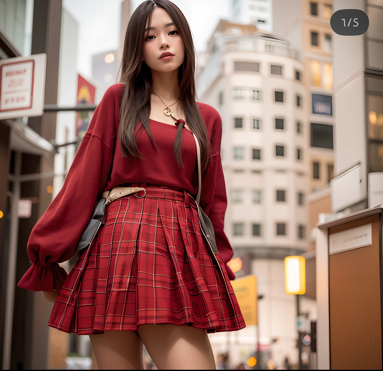 Beautiful girl in a red top and plaid skirt, dressed with long fluent clothes, beautiful short skirt, with a red skirt, wearing a red plaid dress, casual pose, anime thai girl, wearing skirt, wearing a red outfit, dressed in long fluent skirt, human , short skirt, instagram model,