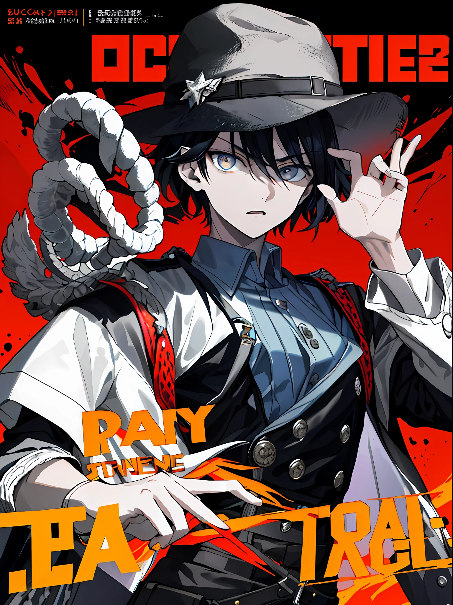 (((dramatic))), (((gritty))), (((intense))) The movie poster features a young man as the central character. He stands confidently in the center of the poster, dressed in fashion-forward clothing with a determined expression on his face. The background is dark and gritty, with a sense of danger and intensity. The text is bold and eye-catching, with catchy slogans that add to the overall drama and excitement. The color palette is dominated by dark colors, dotted with bright colors, giving the poster a dynamic and visual impact, tachi-e (magazine:1.3), (cover-style:1.3), fashionable, woman, vibrant, outfit, posing, front, colorful, dynamic, background, element, confident, expressive, holding, statement, attachment, majestic, coiled, around, touch, scene, text, cover, bold, eye-catching, title, fashion, font, catchy, title, bigger, eye-catching, modern, trendy, focused, stylish,