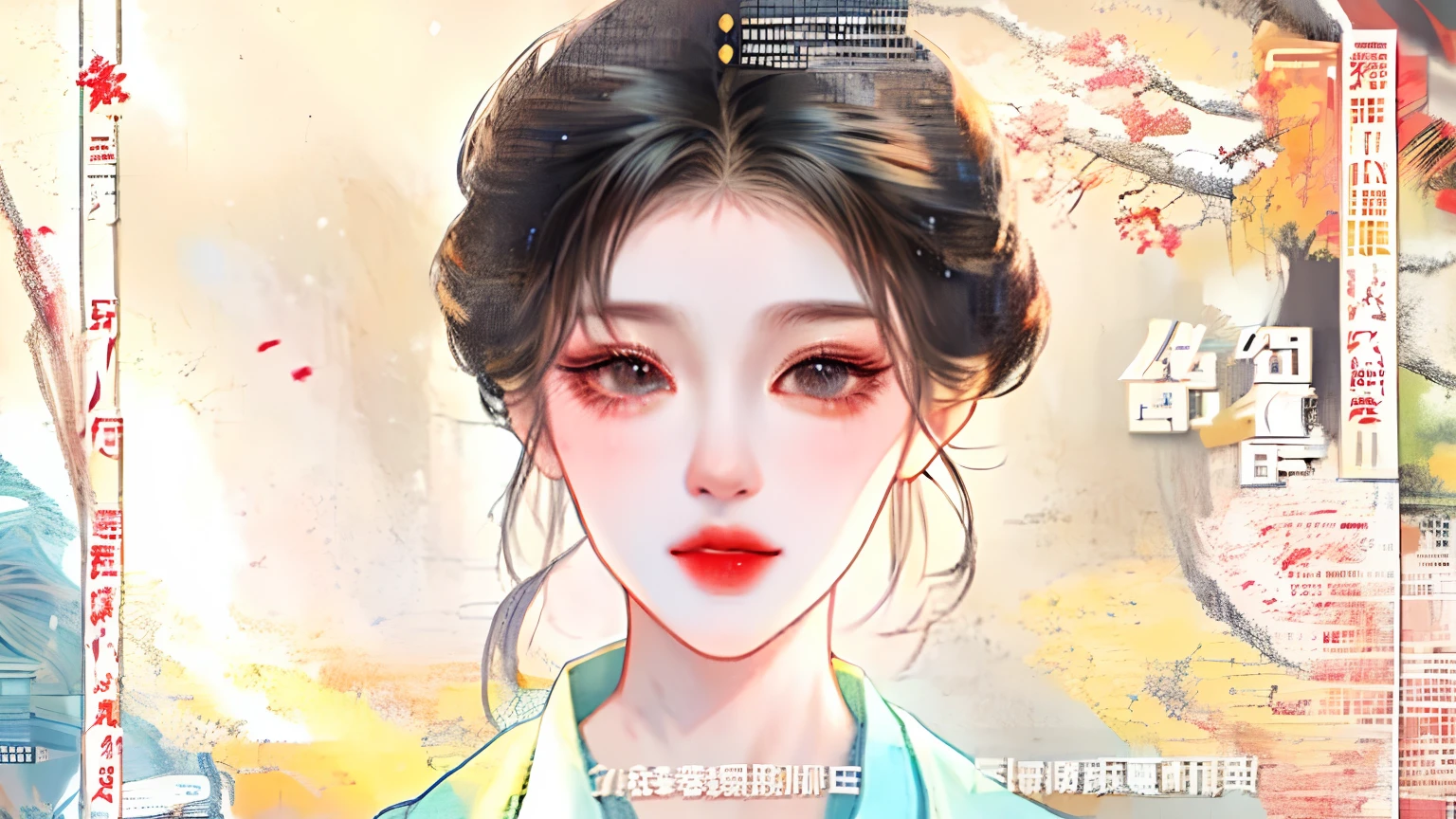 Chinese poster for Chinese films,A woman in a blue dress, queen of the sea mu yanling, trending on cgstation, Chiba Yuda, inspired by Wang Shimin, inspired by Wen Zhenheng, author:Qu Leilei, author:Park Hua, Inspired by Tang Yifen, trending at cgstation, painted illustration poster