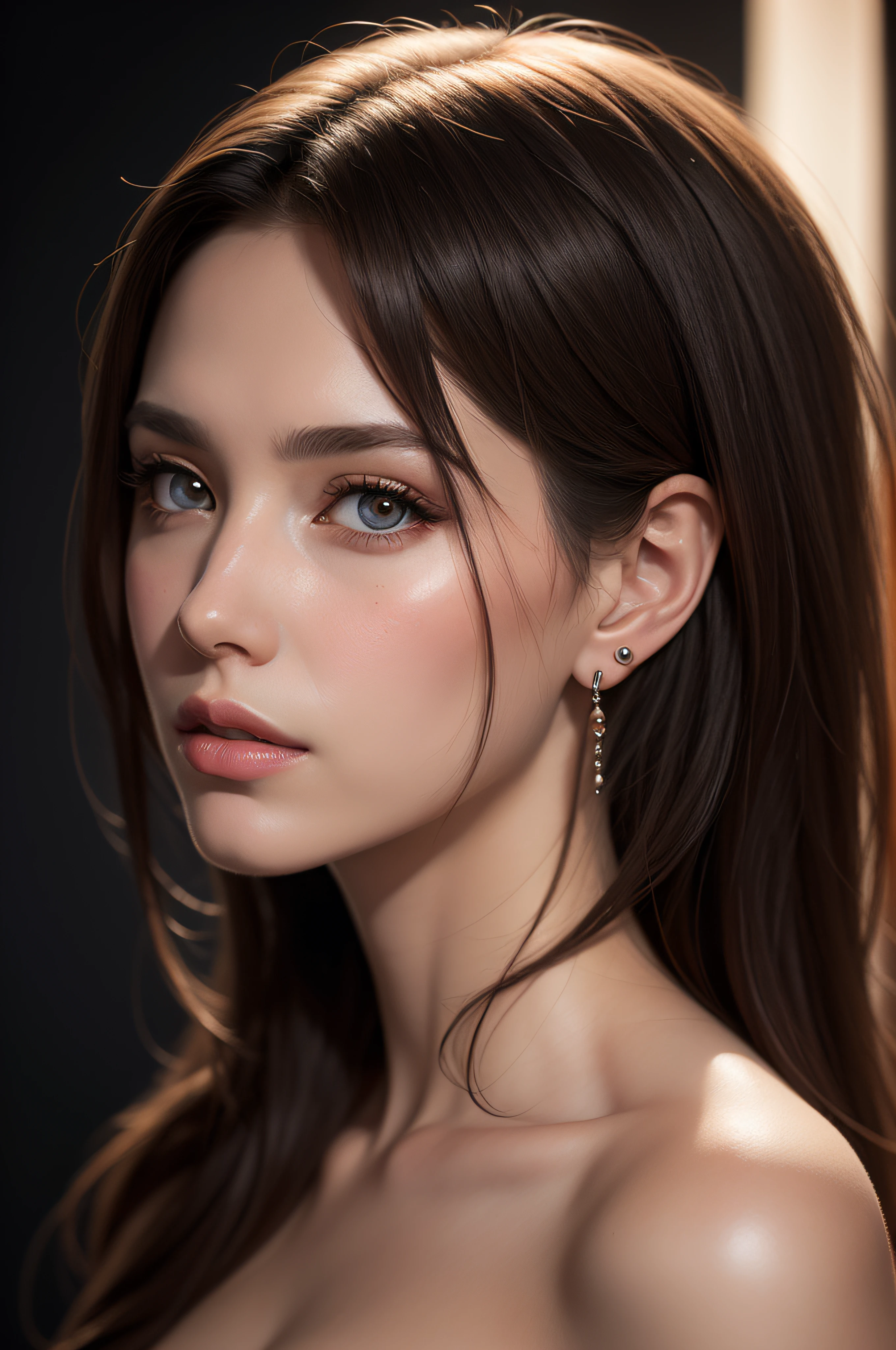 A pretty woman, delicate features directed gaze, Earrings,concept art, digital painting, illustration, 8k, studio lighting