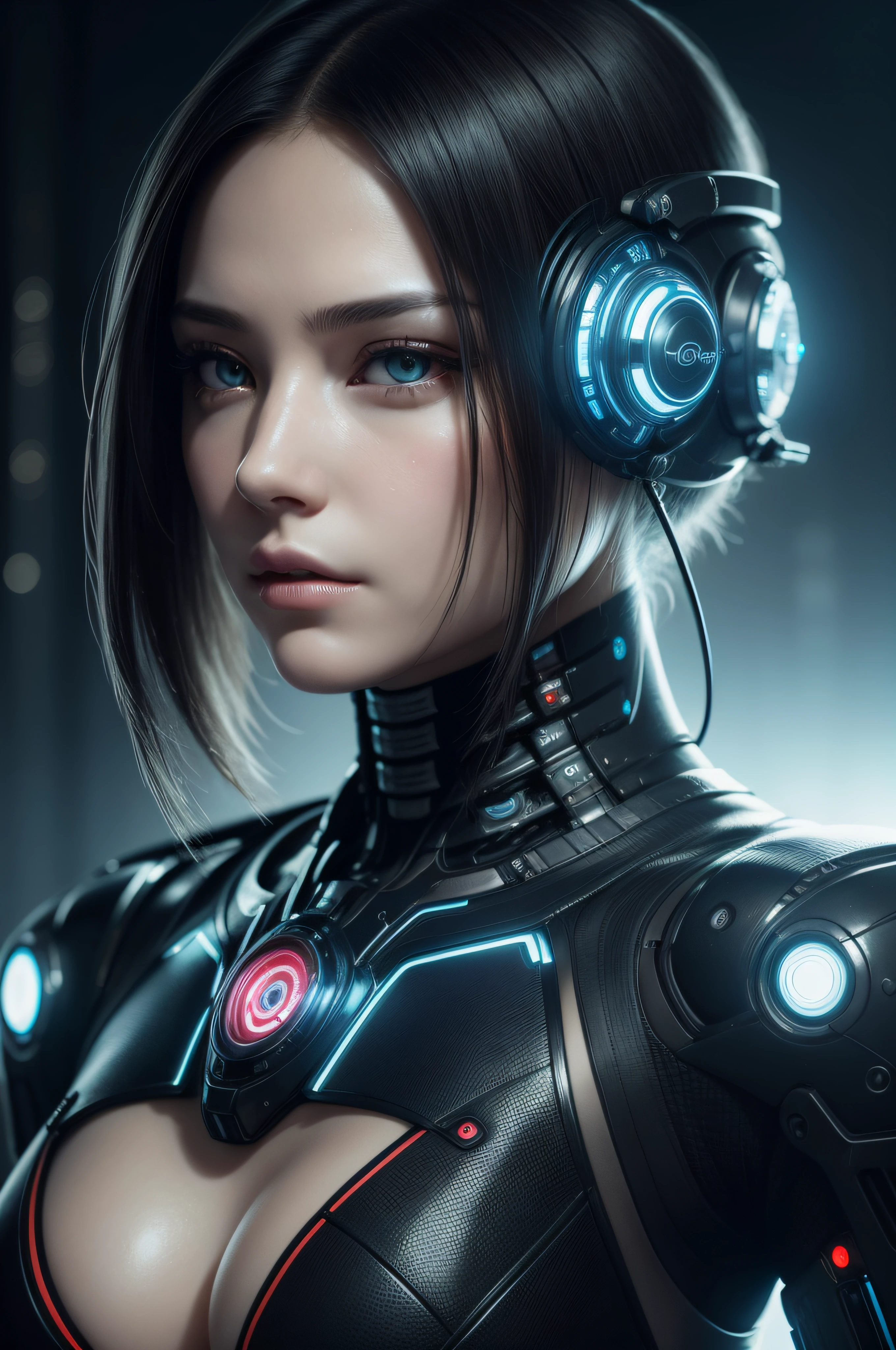 Centered portrait of an ultra detailed Mechanical Cyberpunk Female Android, looking into the camera, intricate, elegant, super highly detailed, smooth, sharp focus, no blur, no dof, extreme illustration, Unreal