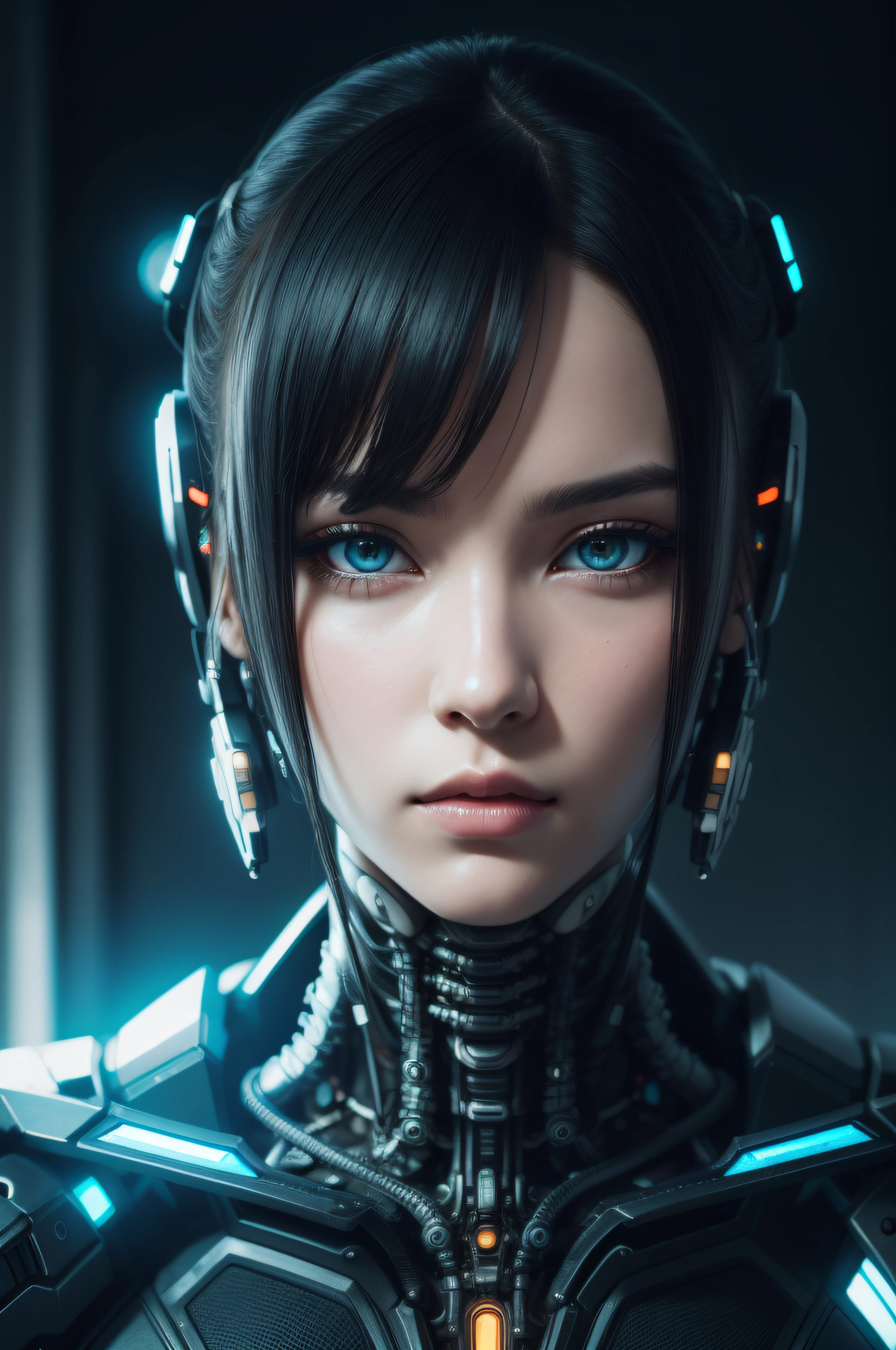 Centered portrait of an ultra detailed Mechanical Cyberpunk Female Android, looking into the camera, intricate, elegant, super highly detailed, smooth, sharp focus, no blur, no dof, extreme illustration, Unreal