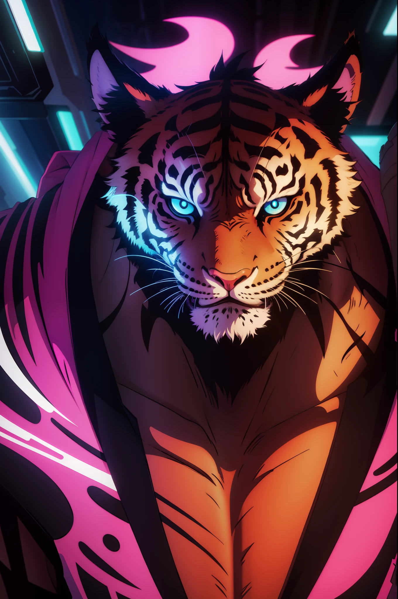 A cyberpunk style cartoon tiger