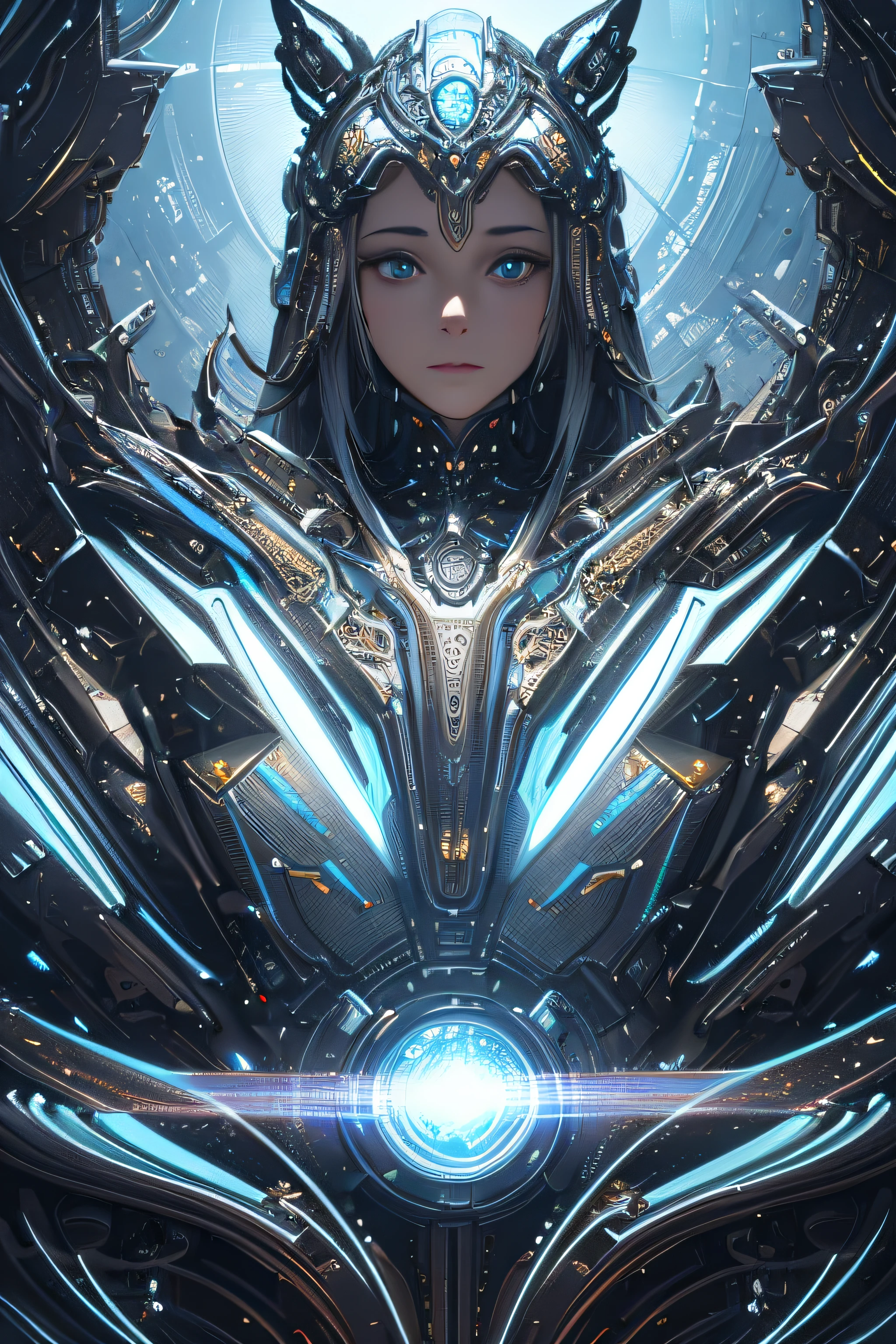 (((masterpiece))), (((best quality))), ((ultra-detailed)), (highly detailed CG illustration), ((an extremely futuristic and symmetric)),(from front),cinematic light,((1mechanical glowing box)),((magical lights)),(box focus),science fiction,extreme detailed,colorful,highest detailed, the box is close-up