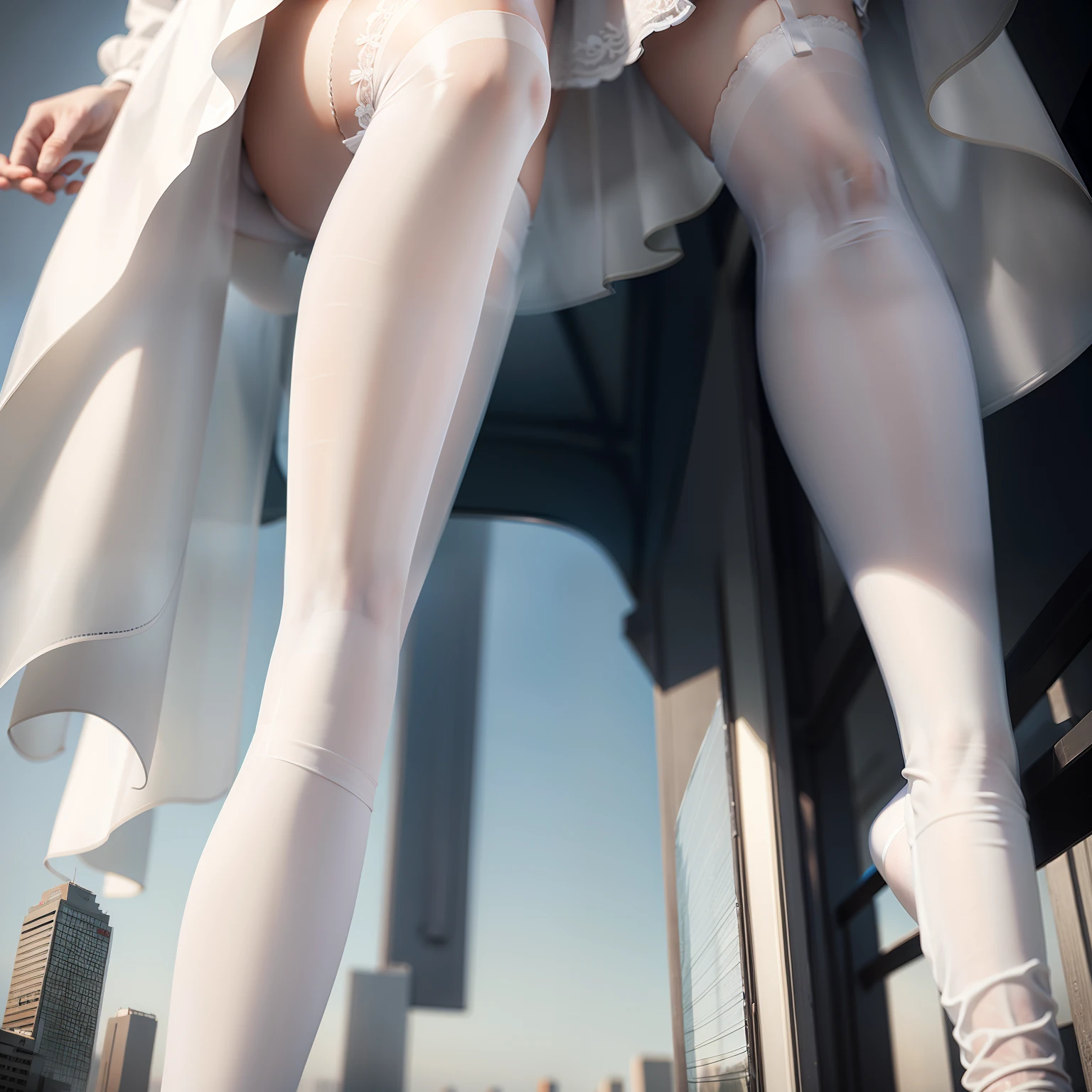 White stockings, transparent clothes, white hair