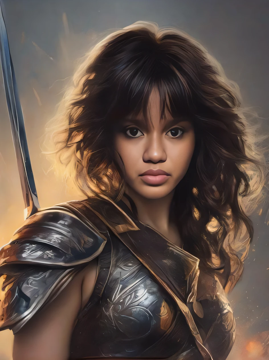 A woman in armor holding a sword and a sword in her hand, Magali Villeneuve», Graphic artist Magali Villeneuve, epic fantasy art portrait, Poots Imogen como um paladino, inspirado em Magali Villeneuve, Directed by: Magali Villeneuve, Artgerm Julie Bell Beeple, retrato do personagem da fantasia, gorgeous female paladin, retrato de fantasia fosco detalhado