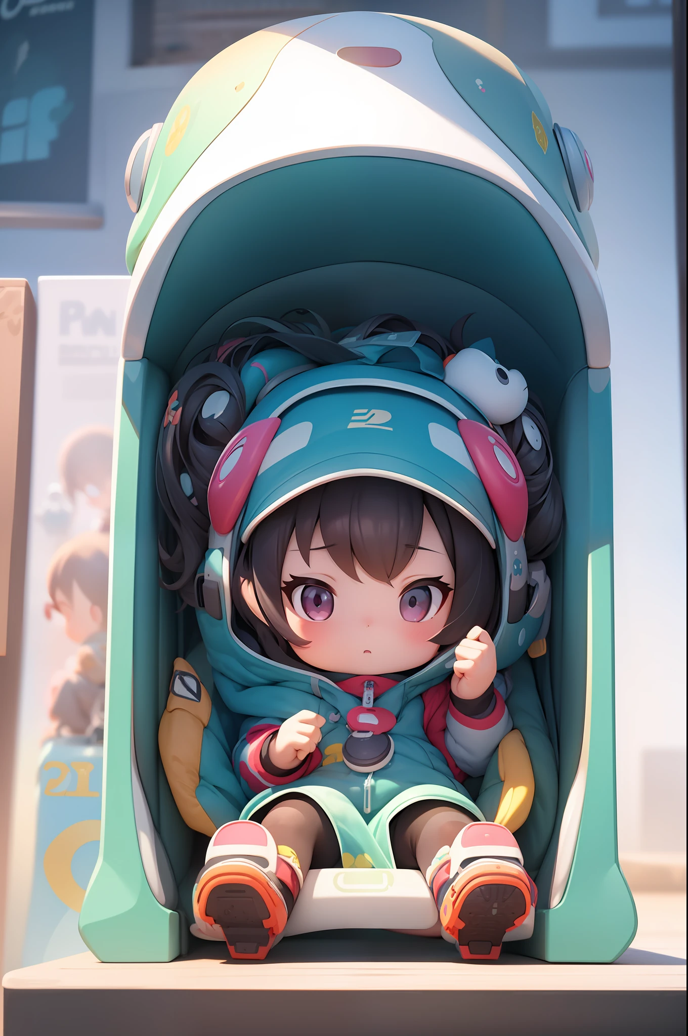 pop mart,Model number,One child,The expression is lonely,sat on the ground,Plastic material,exquisite detailing,Cute shape,3Drenderingof,oc rendered,Best quality at best,4K,super detailing,front-facing view,POP market toy,studio lit