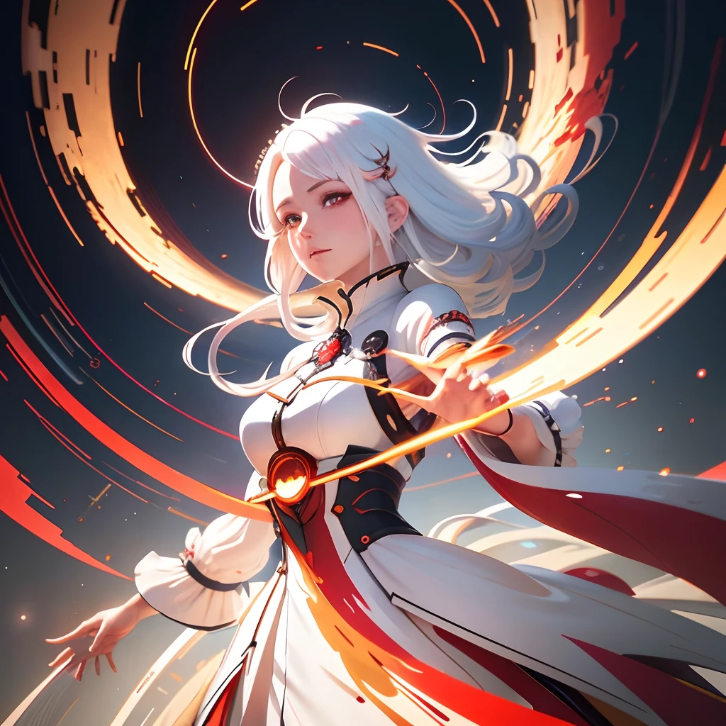 Anime girls in a spinning vortex,White hair and red dress,Anime epic artwork,advanced digital anime art,white-haired god, 8K Anime Art Wallpapers,digital anime art, Anime fantasy illustration,Guweiz in Pixiv ArtStation