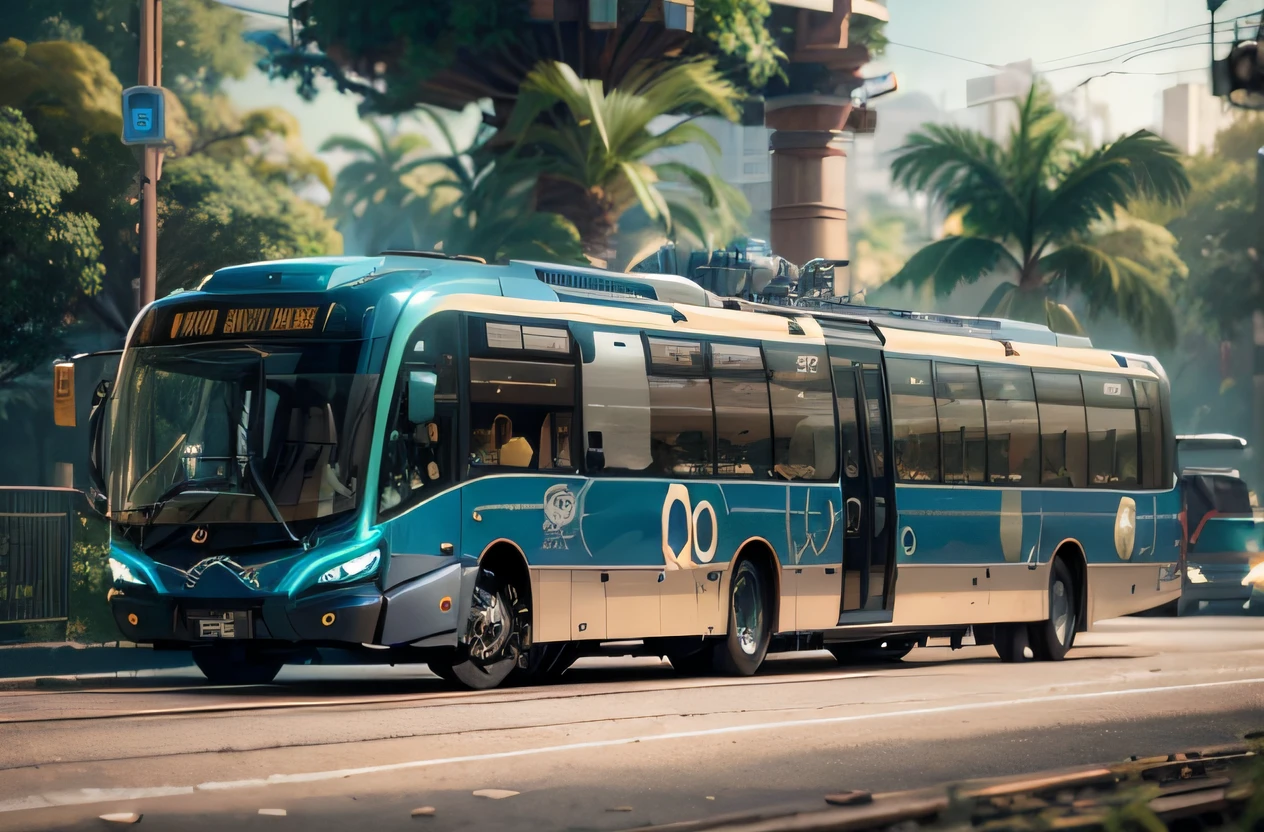 futuristic articulated bus, brancos de fundo, Corpo Steampunk, detalhes intrincados, Magnificent, cinemactic, high resolution, 4k,