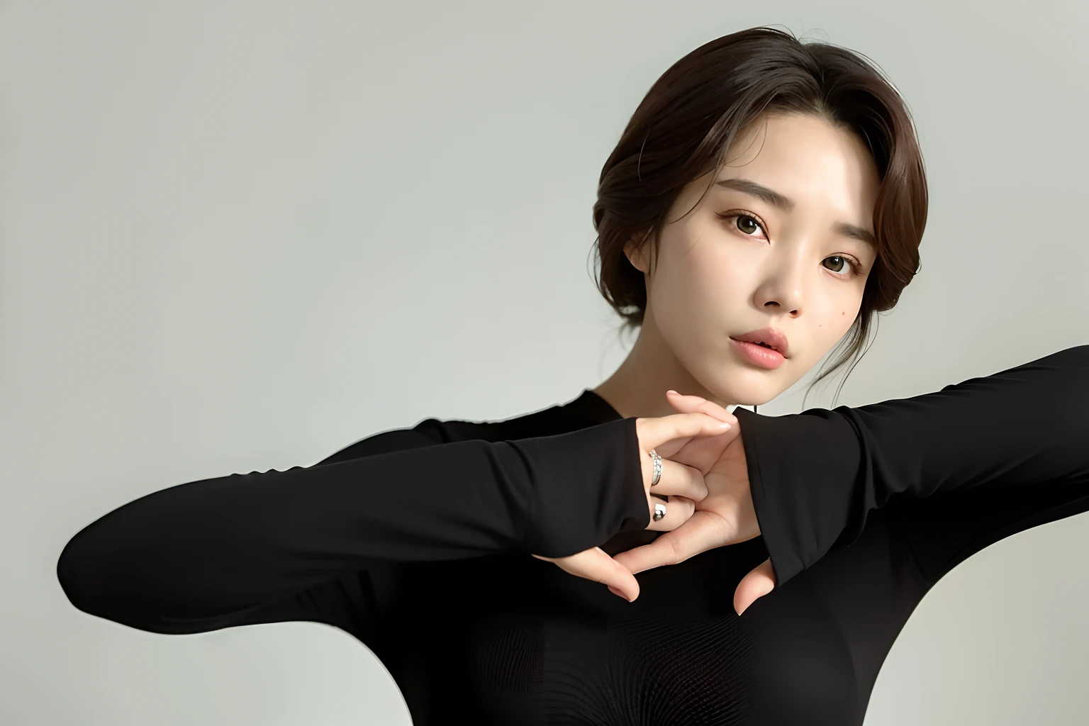 There is a woman in a black shirt posing for a photo, Lee Ji-eun, lee ji eun, Choi Hyun-hwa, park jimin, sun yunjoo, shin min jeong, female actress from korea, Kim Tae-joon, song hye - kyo, hwang se - on, jiyun chae, iu lee ji-eun as a super villain