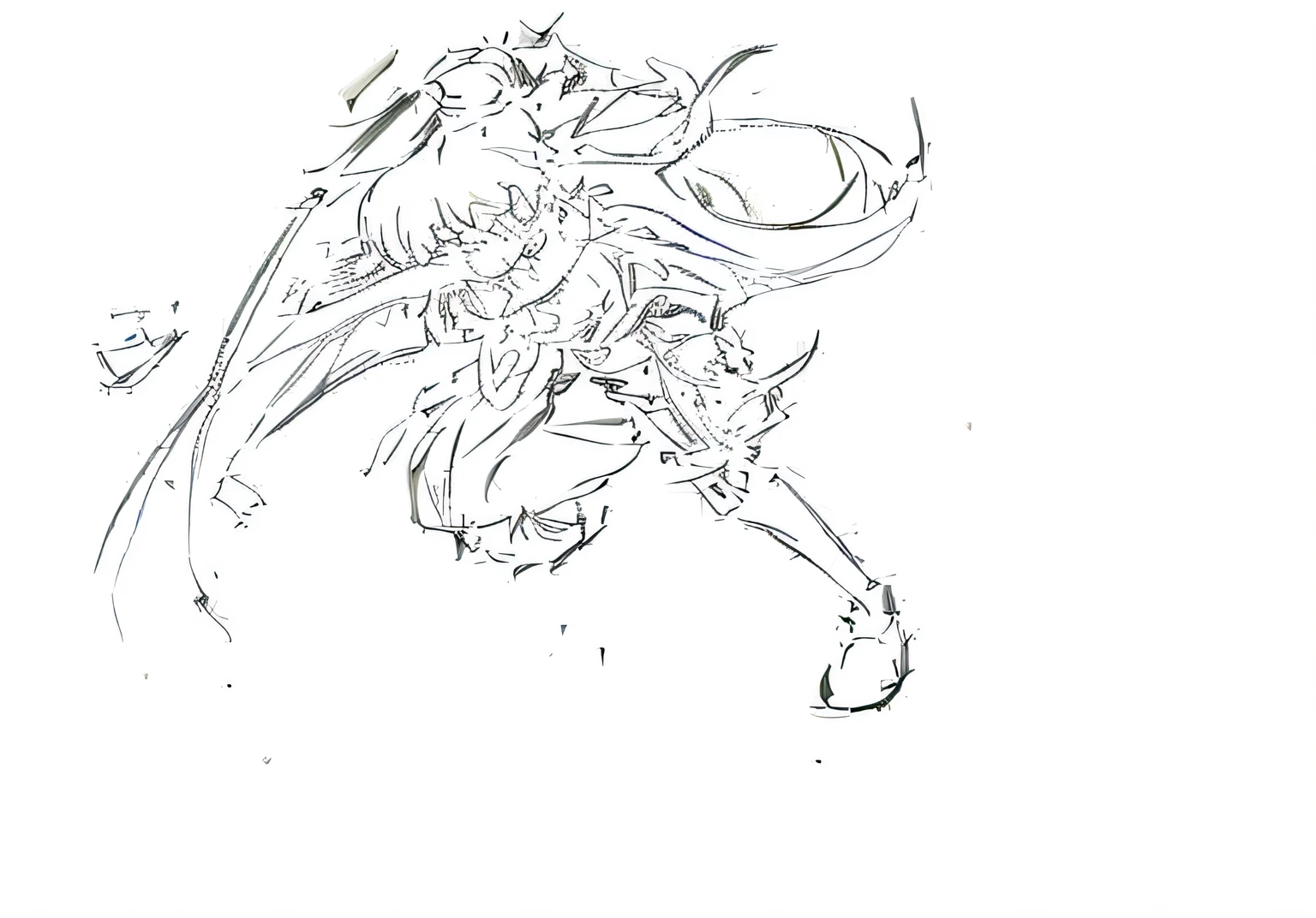 a drawing of a girl with long hair and a sword, intense line art, clean anime outlines, perfect lineart, clean lineart, thick lineart, sharp lineart, thick line art, thick black lineart, Line sketch, Line art!!, variable lineart, Line sketch!!, Simple lines of art, linear art, bold lineart, heavy outline