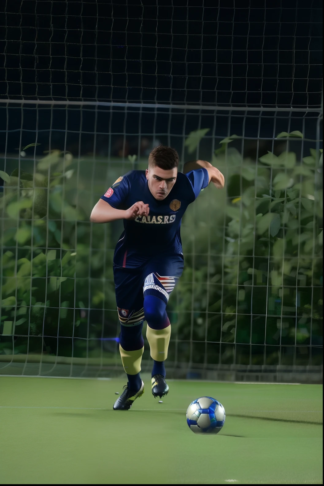 soccer player,1 handsome guy,slightly fat big breasts,short detailed hair,wears glasses,The expression is very detailed,Angry,They play football on the pitch at night, action shot, play soccer, best qualtiy, tmasterpiece, 超A high resolution, (realisticlying:1.5), RAW photogr,in the darkness nigth, deep shading, low tune, cold light, short detailed hair,surrealism, surrealism, Cinematic lighting, 8K, Super detail, High details, High quality, Award-Awarded, A high resolution, 16k, Anatomically correct, Textured skin