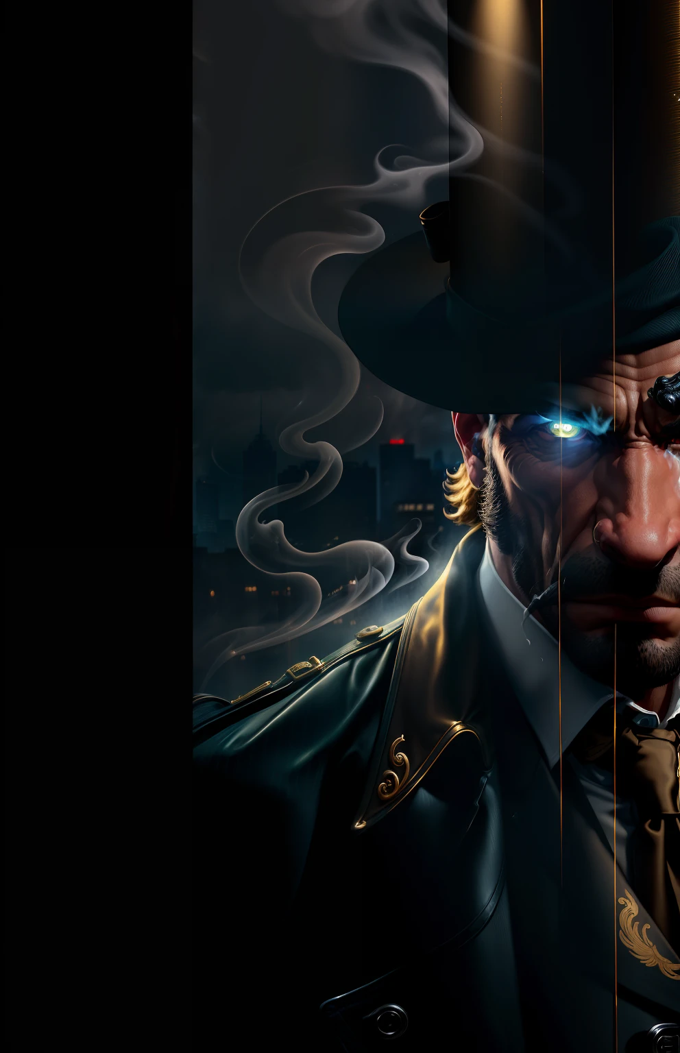 Masterpiece, (Ultra detailded), (Anthropomorphisme animal), Gangster theme, loup, beau, Trench-coat, dim lights, smoke, ombre, paysage urbain corrompu, Highest quality, Foyer unique, (skimming: 1.1), muscle man, corps entier, complexe (High detail: 1.1) Moteur Unreal.