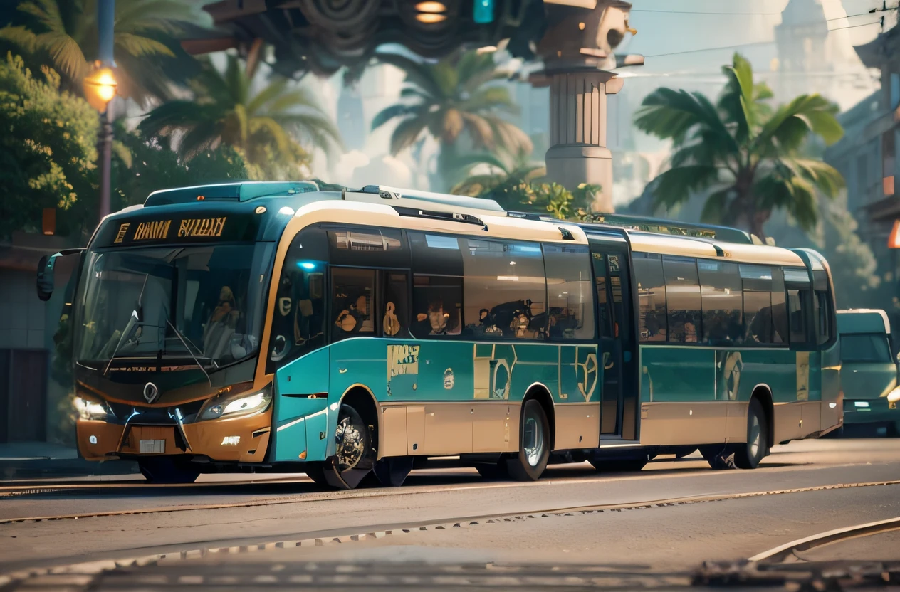 futuristic articulated bus, brancos de fundo, Corpo Steampunk, detalhes intrincados, Magnificent, cinemactic, high resolution, 4k,