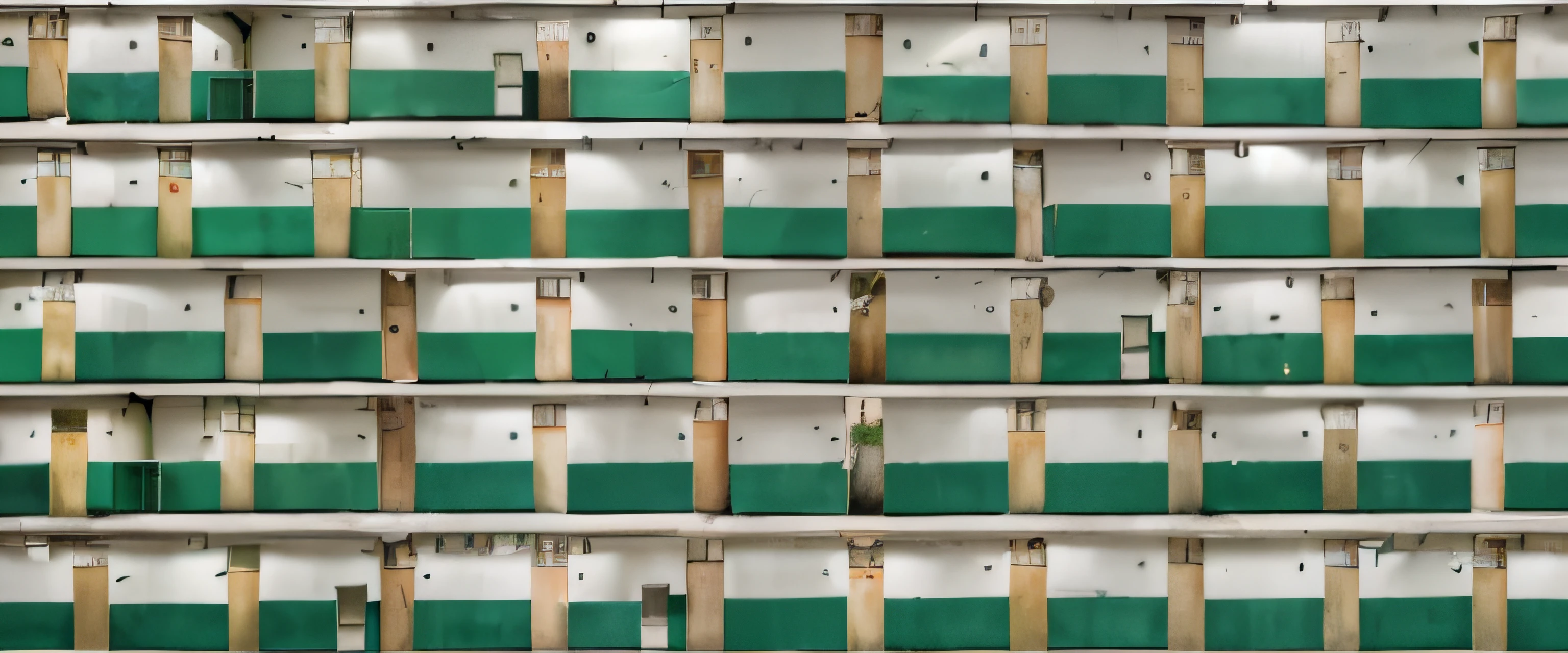 Alafid wall with green and white boxes with red hydrants, Rows of doors, inspired by Andreas Gursky, prison, many doors, Inspired by Thomas Strus, jin kim, malika favre, jia ruan, Many large green windows, tons of rooms, Detention centers, alexandra fomina, Inspired by Zhang Kechun, ruan jian