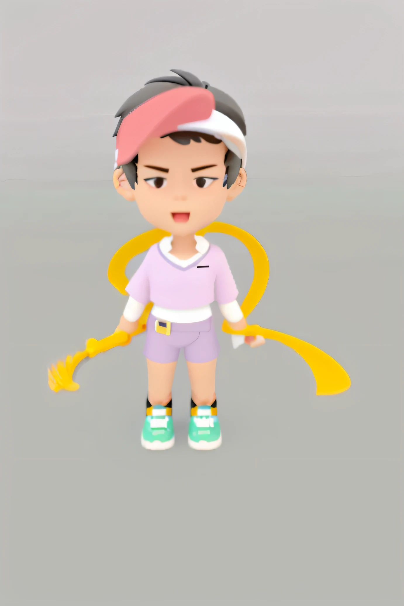 Close-up of cartoon character holding a tennis racket, live2d virtual youtuber model, full body character, full body single character, Single character full body, 3d character, 3 d character, character is standing, merged character, anime vtuber full body model, anime styled 3d, character posing, Stylized anime, an animated character, cute character