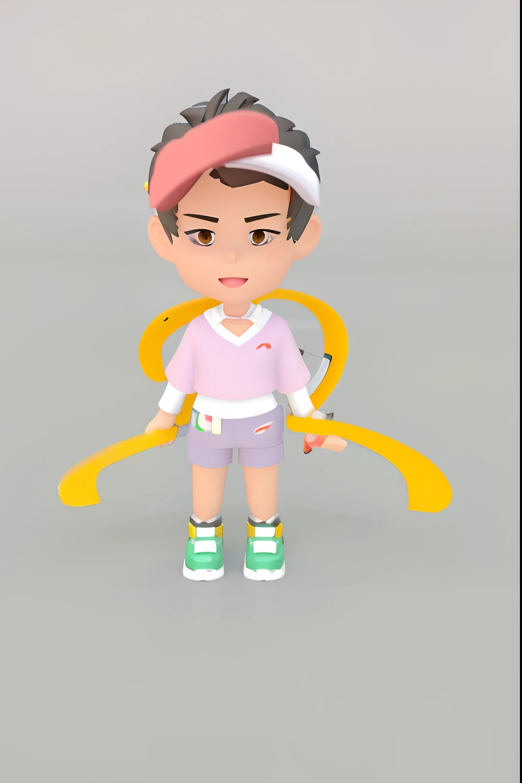 Close-up of cartoon character holding a tennis racket, live2d virtual youtuber model, full body character, full body single character, Single character full body, 3d character, 3 d character, character is standing, merged character, anime vtuber full body model, anime styled 3d, character posing, Stylized anime, an animated character, cute character