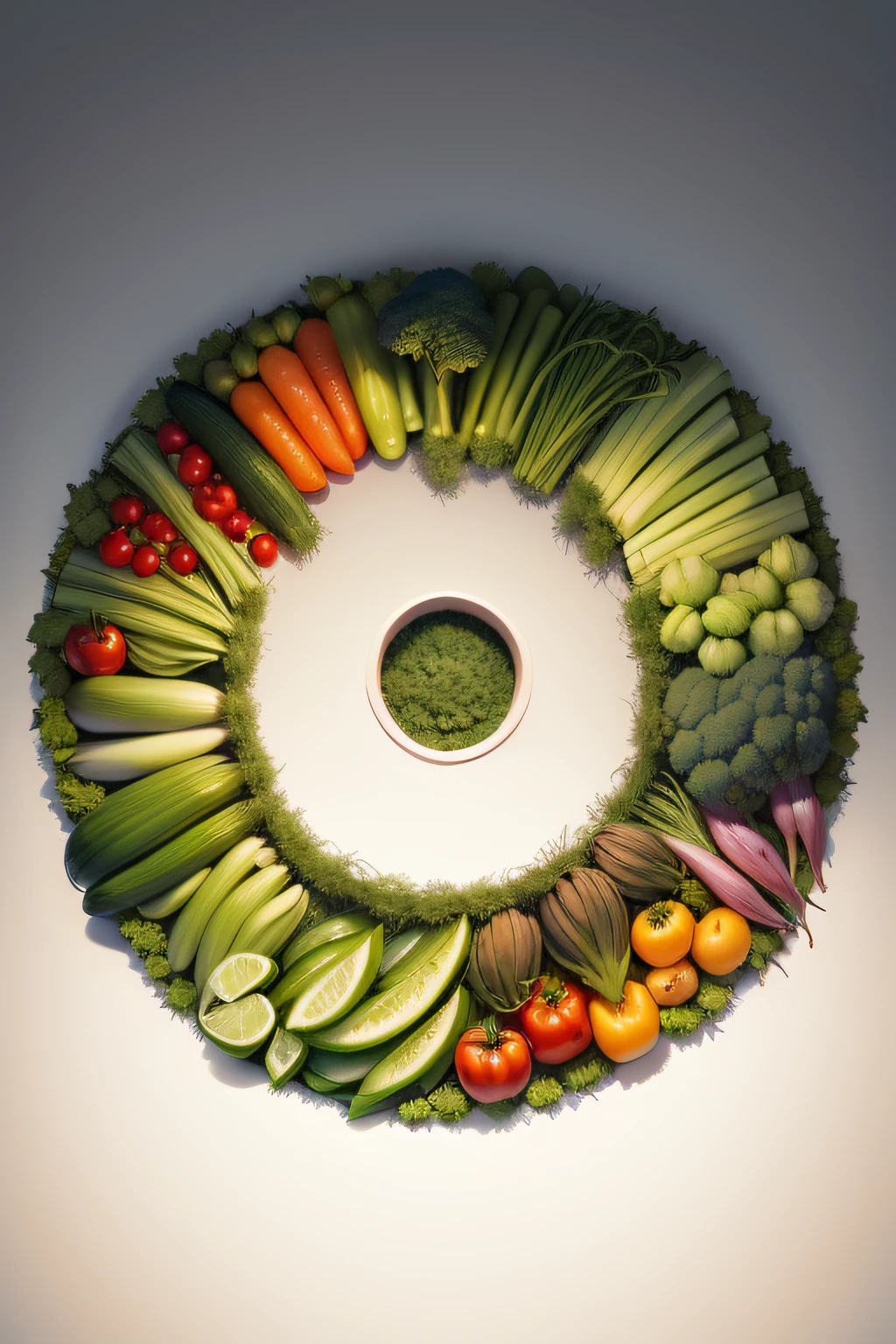 Fresh vegetables form a hollow circle,white backgrounid